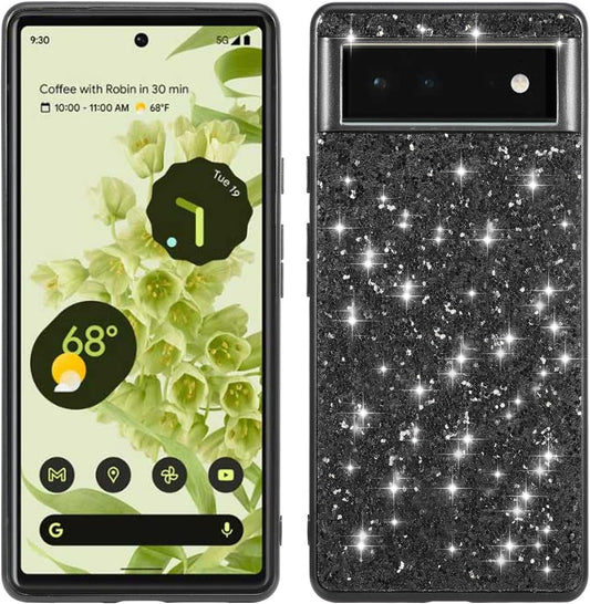 Joie & Joho Compatible with Google Pixel 6 Pro 5G 2021, Sparkling Back Cover Protective Case PC Hard Shockproof Protection Cover Case for Google Pixel 6 Pro, Black  Joie & Joho   