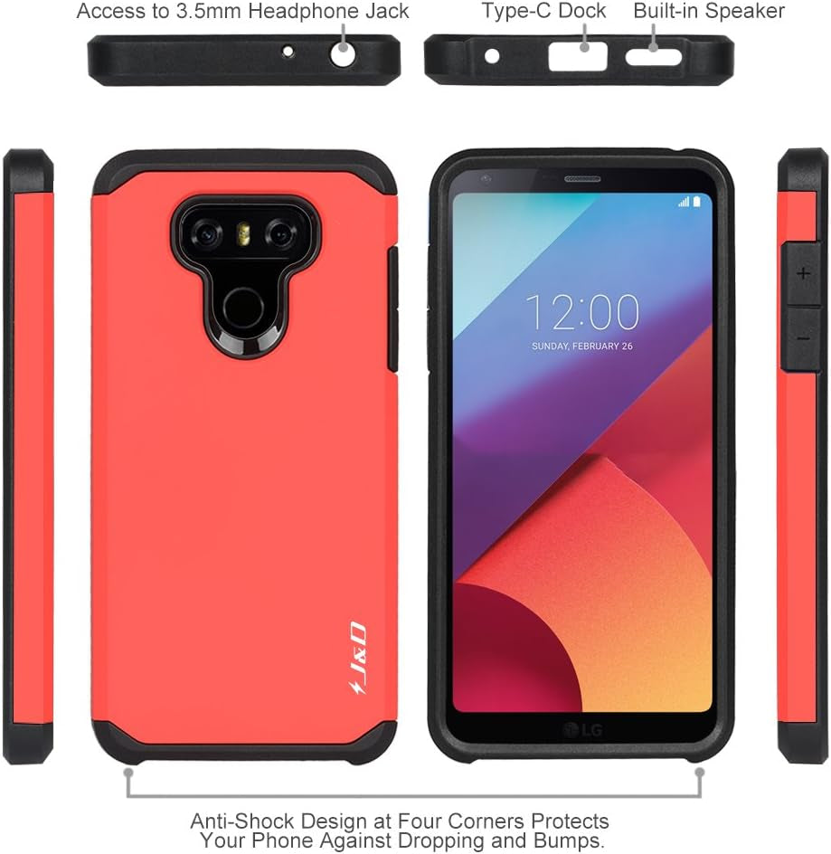 J&D Case Compatible for LG G6 / LG G6 plus Case, Heavy Duty Dual Layer Hybrid Shock Proof Protective Rugged Bumper Case for LG G6 Plus, LG G6 Case, Red  J&D Tech   