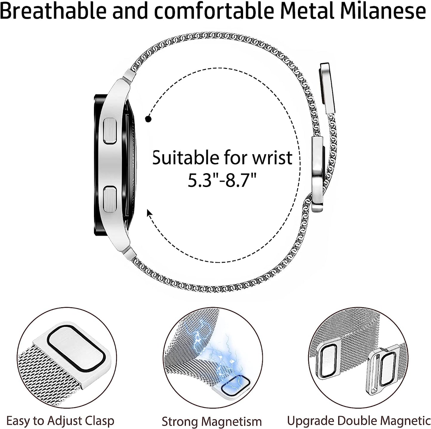 3 Packs Upgrade Double Magnetic Galaxy Watch 5/4 Band, Mesh Loop 20Mm Breathable & Comfortable Band, Compatible with Samsung Watch 5 Band/Galaxy Watch 4 Band/Watch 5 Pro Band/Active 2/ Watch 3 41Mm  YGTIECS   