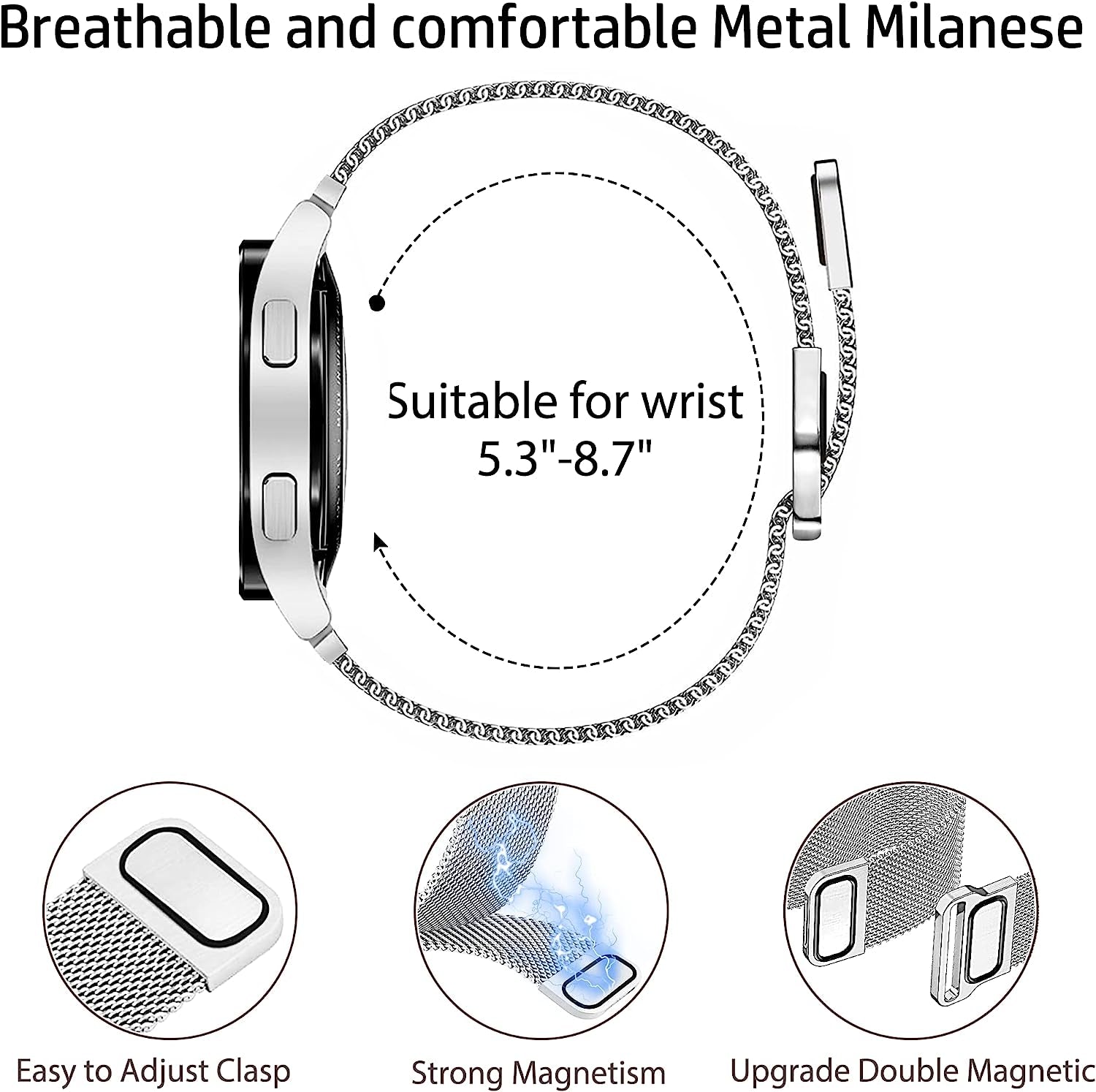 3 Packs Upgrade Double Magnetic Galaxy Watch 5/4 Band, Mesh Loop 20Mm Breathable & Comfortable Band, Compatible with Samsung Watch 5 Band/Galaxy Watch 4 Band/Watch 5 Pro Band/Active 2/ Watch 3 41Mm  YGTIECS   