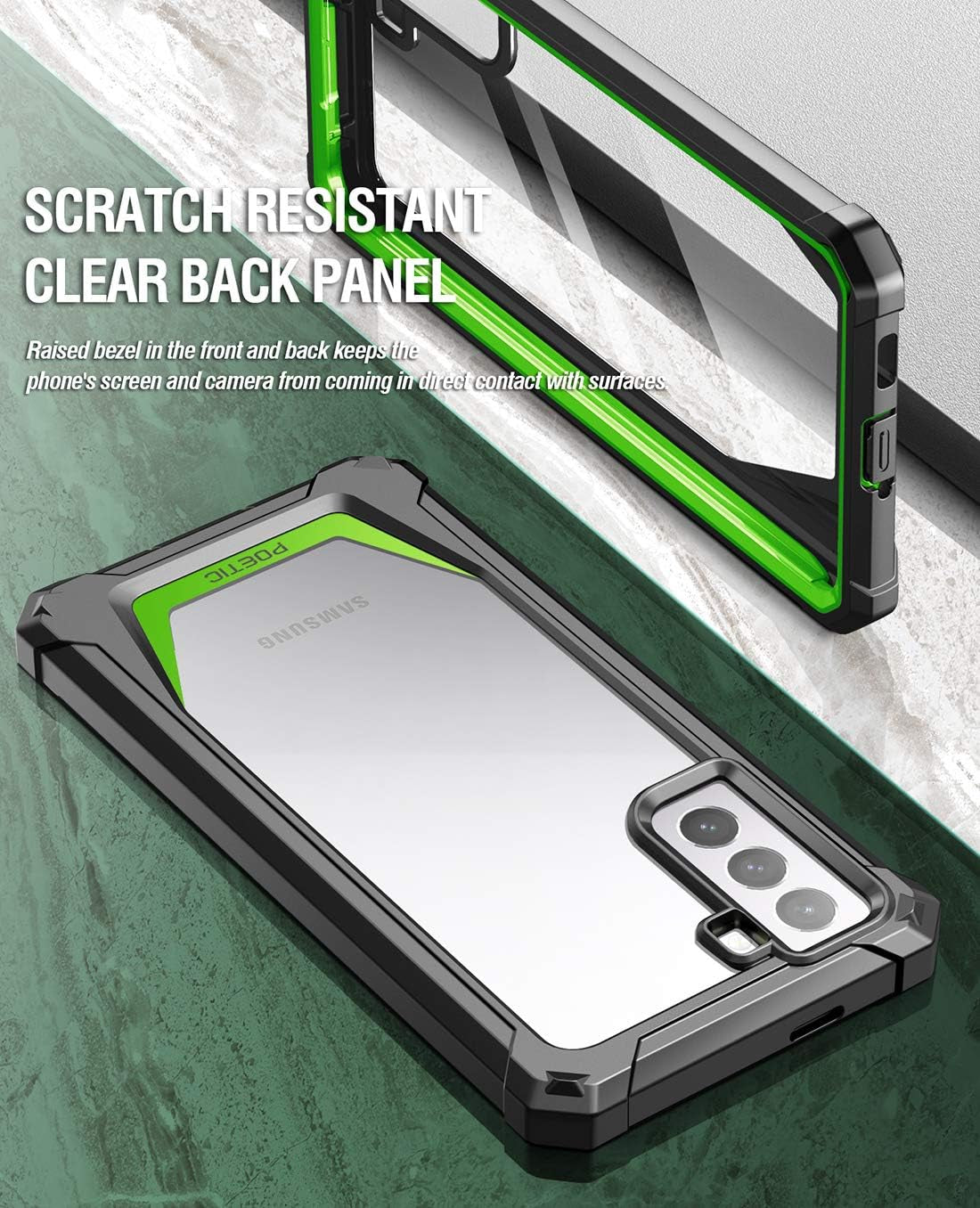 Poetic Guardian Case Designed for Samsung Galaxy S21+ plus 5G 6.7 Inch, Built-In Screen Protector Work with Fingerprint ID, Full Body Hybrid Shockproof Bumper Cover Case, Green/Clear  Poetic   