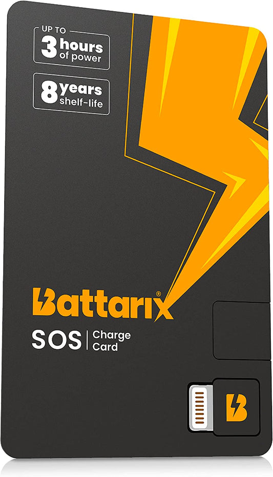 Battarix SOS Charge Card - Ultra-Thin Credit Card Sized Portable Charger & Battery Bank - External Battery Lightning Phone Charger for Android and Iphone Models (Single Use, Pre Charged)  BATTARIX   