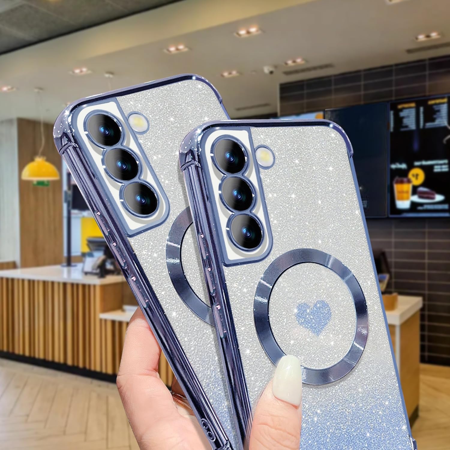 ZONRW for Samsung Galaxy S22 plus Case Magnetic,For Women Girl Soft Luxury Plating Bling Gradient Glitter Cute Heart Compatible with Magsafe,With Camera Lens Protection Clear Phone Cover 6.6”-Blue  ZONRW   