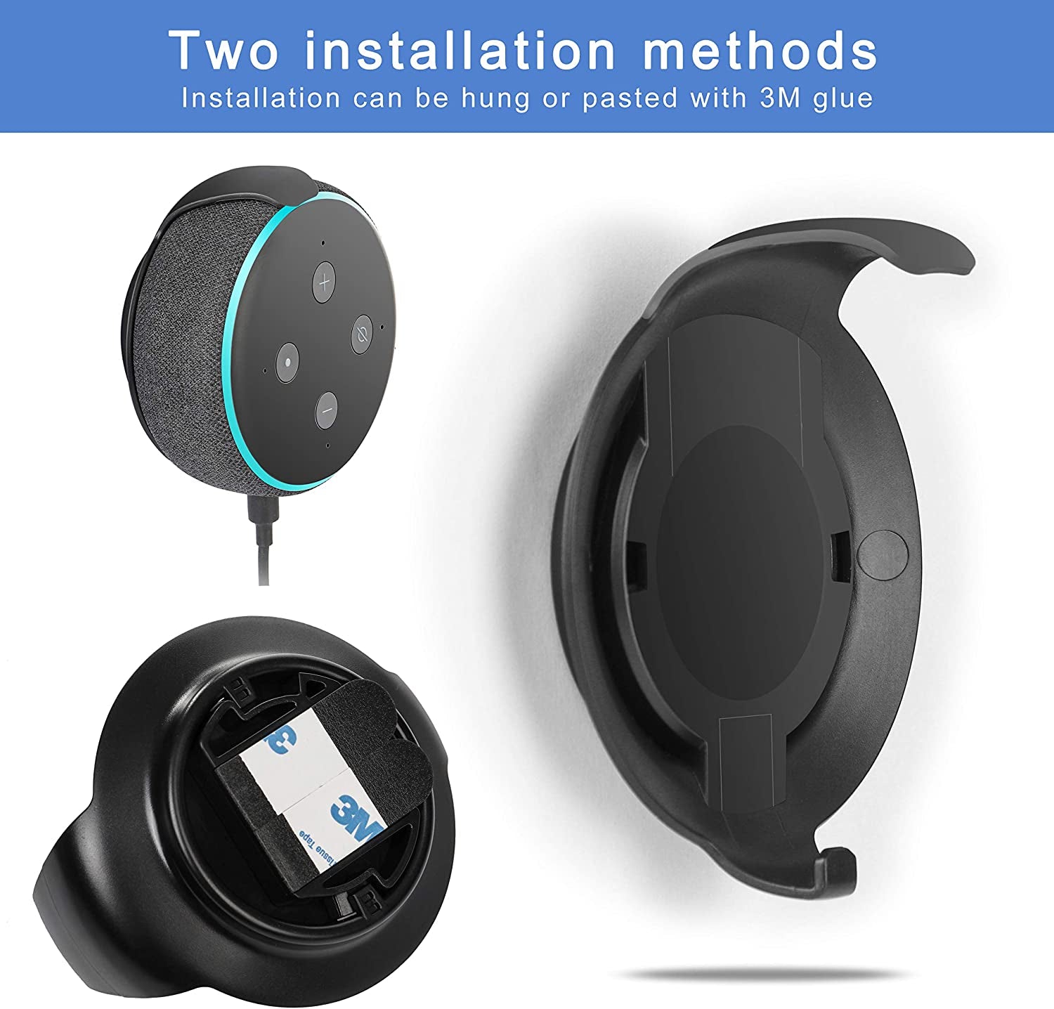 WIDEPLORE Echo Dot Wall Mount Holder for 3Rd Generation, Built-In Cable Management Space-Saving Accessories for Dot(3Rd Gen) Smart Speakers, with Sticking Tape and Drill Nail-Black  WIDEPLORE   