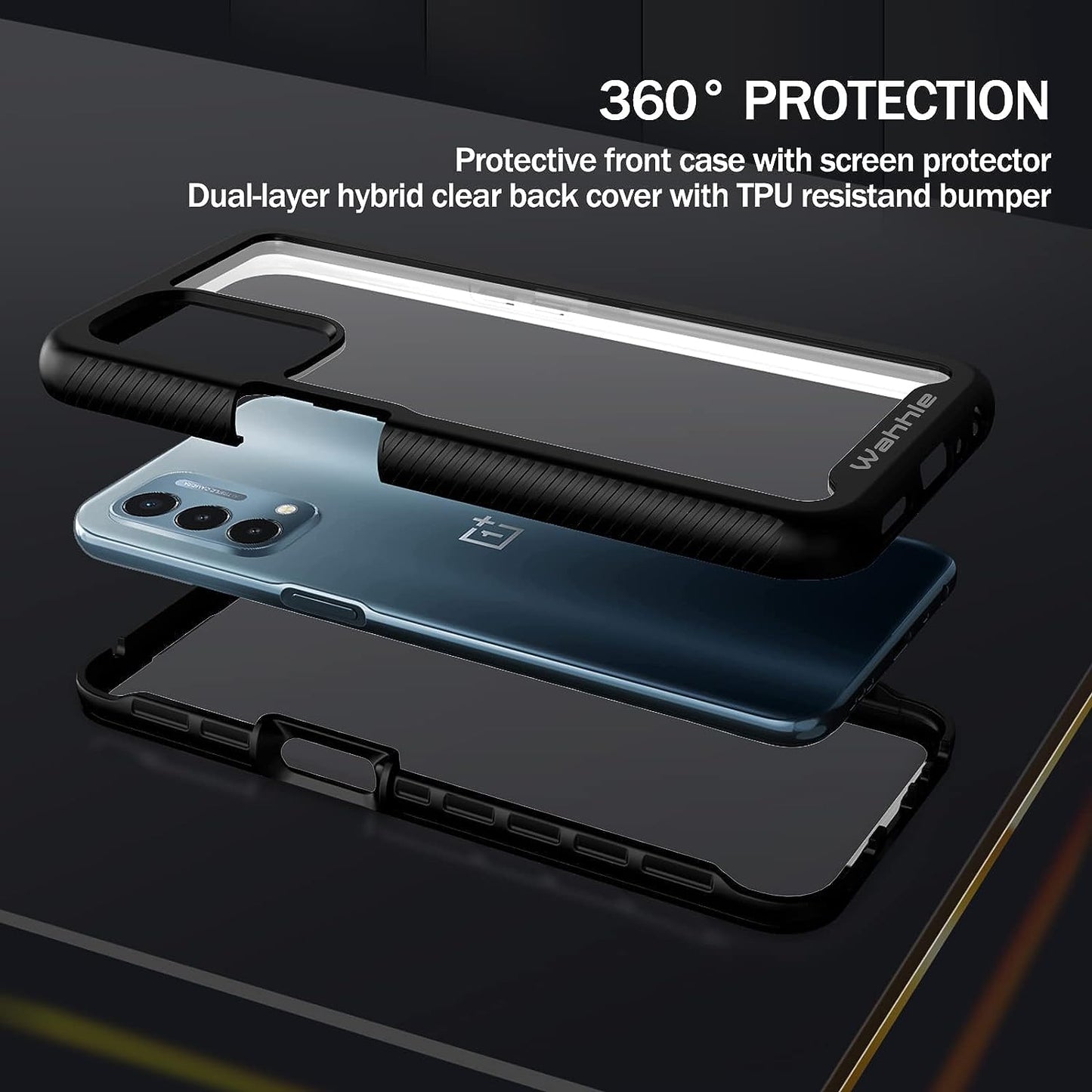 Wahhle Oneplus Nord N200 5G Case, Built in Screen Protector Full Body Shockproof Slim Fit Bumper Protective Phone Cover for 1+ Nord N200 5G Men Women-Black/Clear  wahhle   
