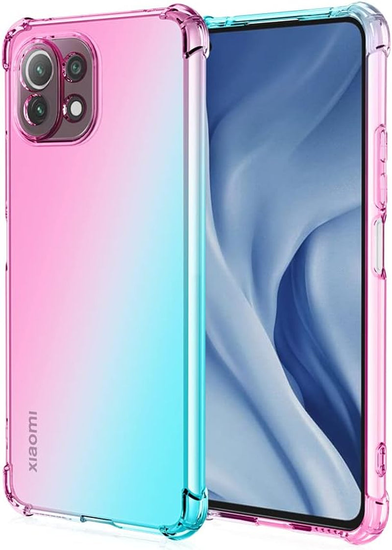 HUANGTAOLI Case Compatible with Xiaomi 11 Lite 5G NE, Slim Soft TPU Shockproof Transparent Crystal Clear Phone Case Cover with Corner Bumper  HUANGTAOLI Pink/Green  