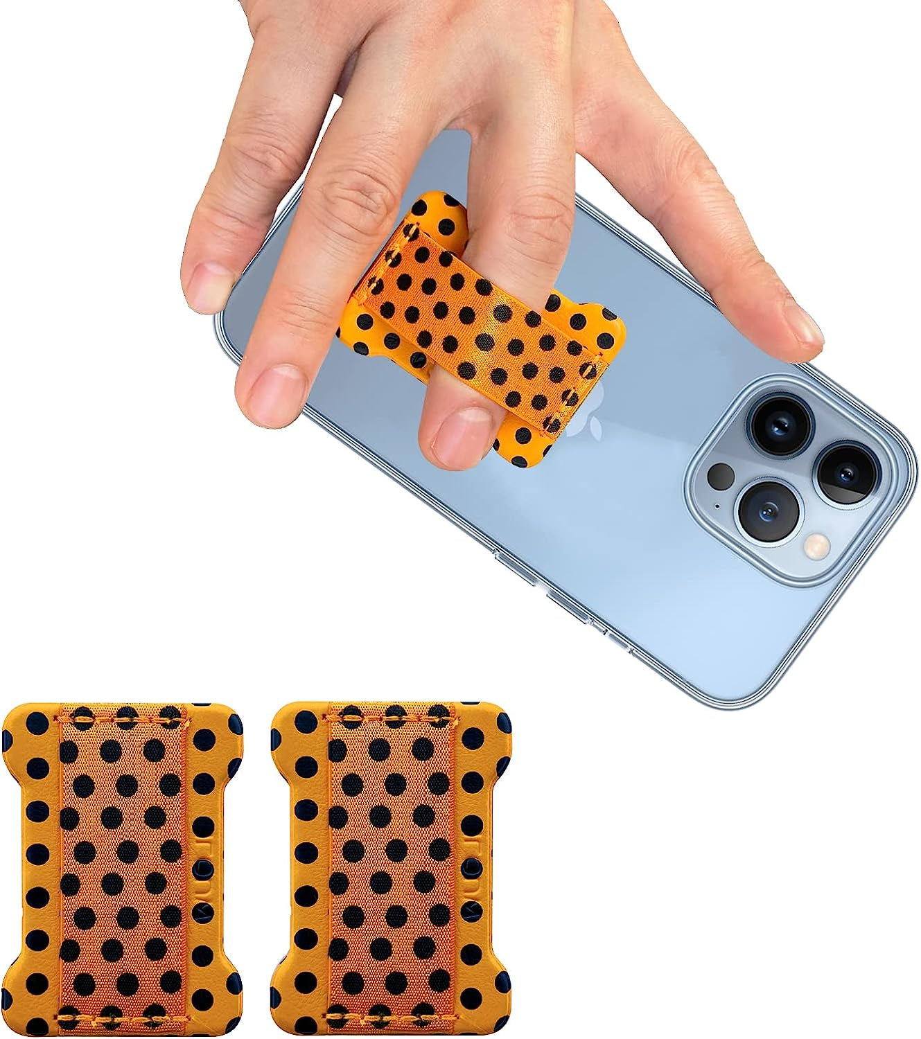 WUOJI Finger Strap Phone Holder - Phone Grip for Most Smartphones and Mini Tablets,Ultra Thin Anti-Slip Universal Cell Phone Grips Band Holder for Back of Phone -2Pack(Gold)  WUOJI Dot  