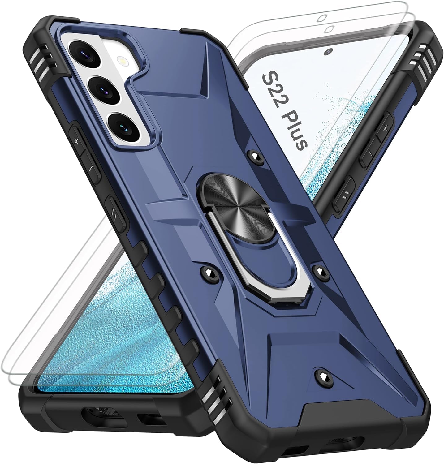 AKINIK for Samsung Galaxy S22 plus Case, S22 plus Case with Self Healing Flexible TPU Screen Protective [2 Pack],Military Grade Invisible Kickstand Case for Galaxy S22 plus (Black)  AKINIK Wj- Blue  