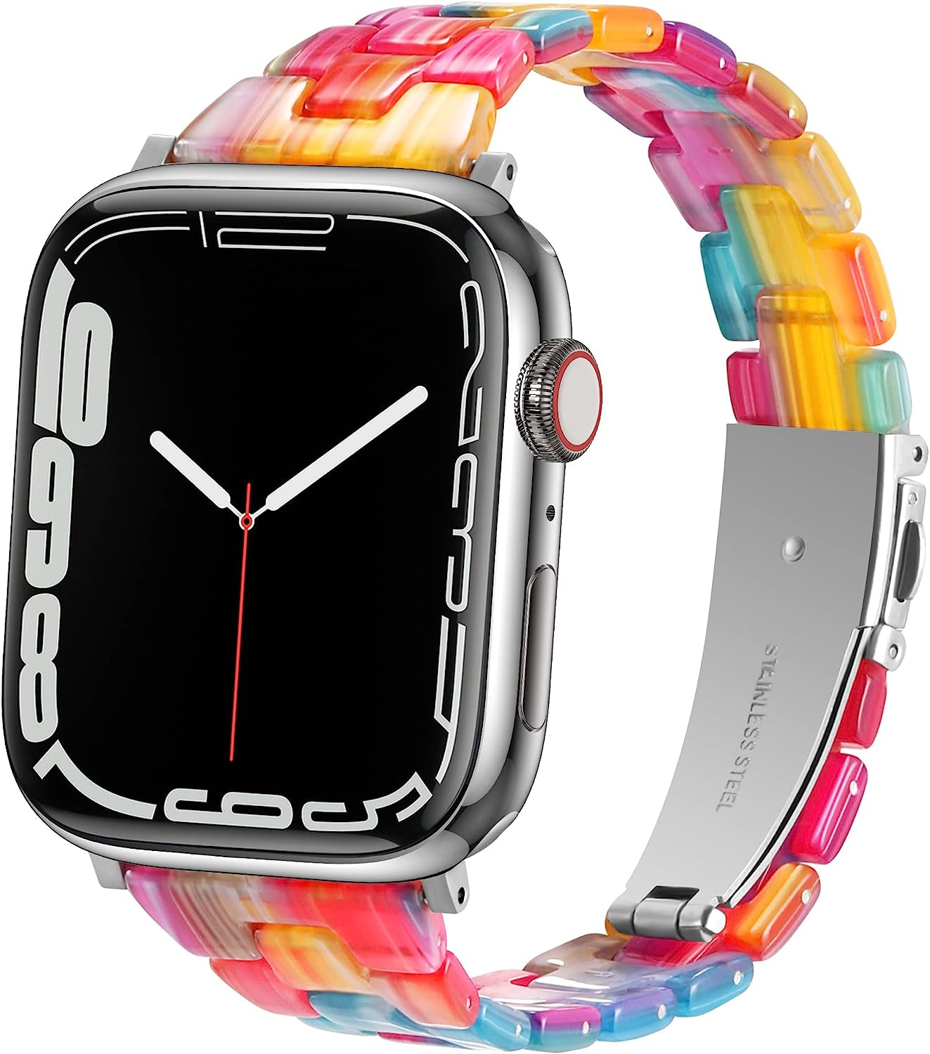 Slim Resin Bands Compatible with Apple Watch Band 38Mm 40Mm 41Mm 42Mm 44Mm 45Mm 49Mm Thin Light Strap with Stainless Steel Buckle Replacement Bracelet for Iwatch Ultra Series 8 SE 7 6 5 4 3 2 1  Arctime Colorful Rainbow 38/40/41mm 