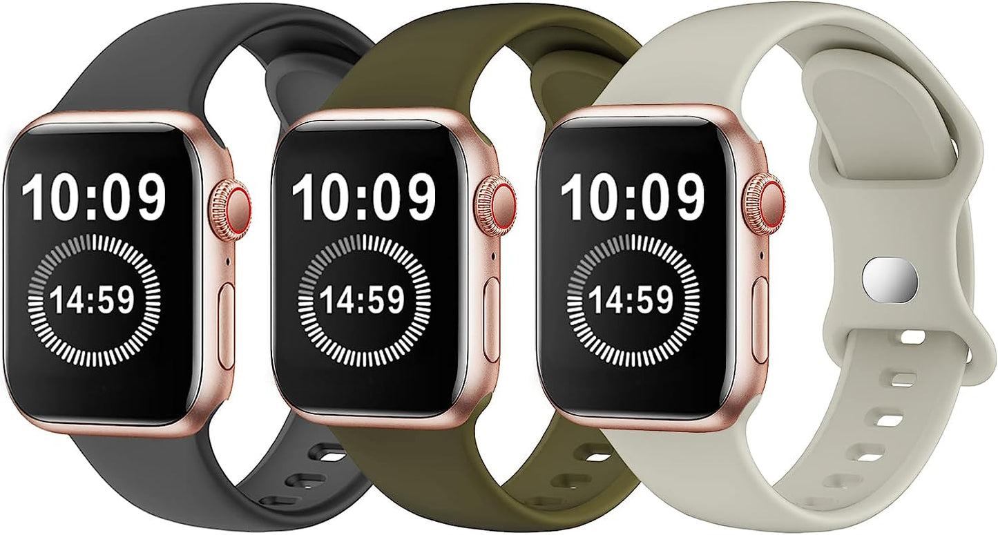 SWHAS Watch Bands Compatible with Apple Watch Bands 40Mm 38Mm Women Men, Soft Silicone Wristbands Replacement Strap Compatible with Iwatch Series 7 6 5 4 3 2 1 SE  SWHAS HOT-3 colors-C 42mm/44mm/45mm/49mm S/M 