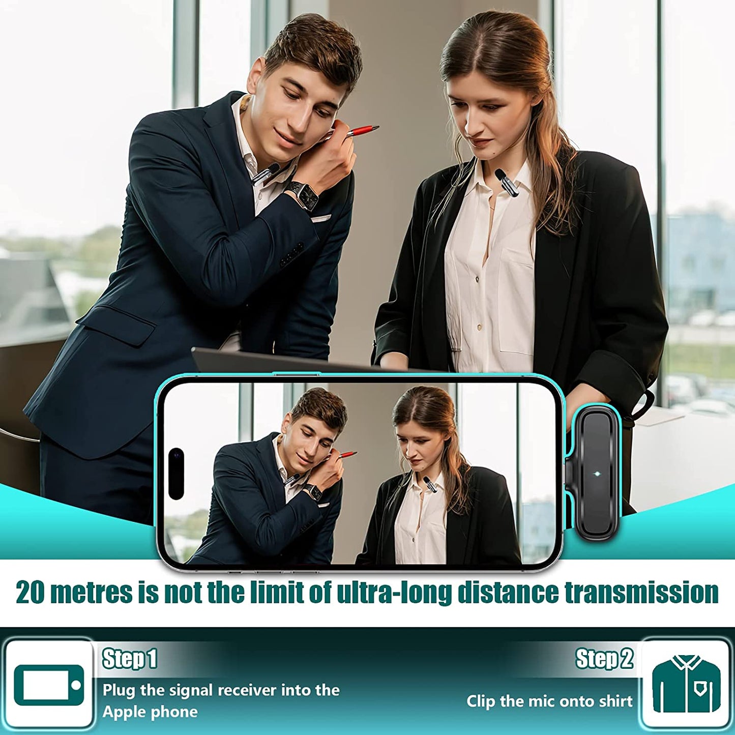 Wireless Microphones, 2 Pcs Wireless Lavalier Microphones with Charging Case , Professional Wireless Lavalier Microphone for Iphone and Ipad for Recording, Live Stream, Youtube, Facebook (Black)  OPULENO   