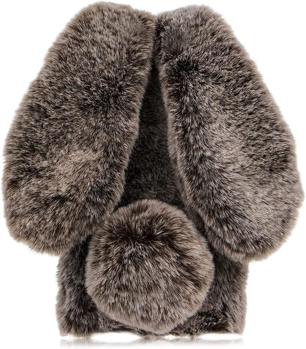 Fluffy Bunny Ear Phone Case for Sony Xperia XZ Premium, Warm Smooth Rabbit Fur Cover with Sparkly Diamond, TPU Soft Phone Shell Protective Case, Anti-Shock Sony Xperia XZ Premium Case for Girls  KUSEZJK Brown Sony Xperia Xz Premium 