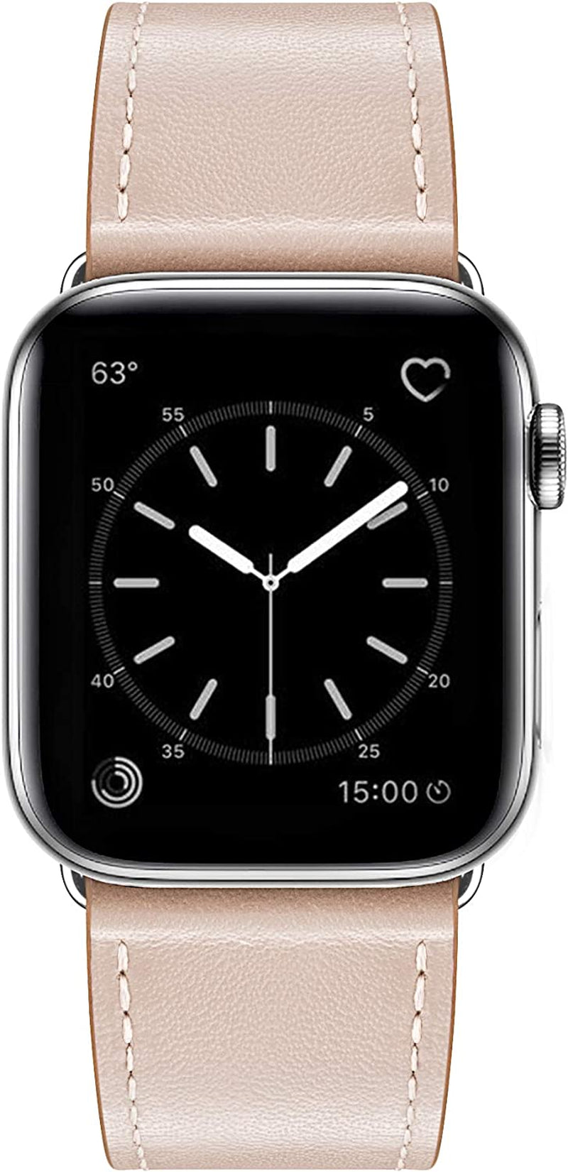 MARGE plus Compatible with Apple Watch Band Series SE 8 7 6 5 4 3 2 1 Ultra 49Mm 45Mm 41Mm 44Mm 40Mm 42Mm 38Mm, Genuine Leather Replacement Band for Iwatch, Leather Apple Watch Strap for Women & Men Ebony/Silver  MARGE PLUS Nude Beige/Silver 38mm/40mm/41mm 