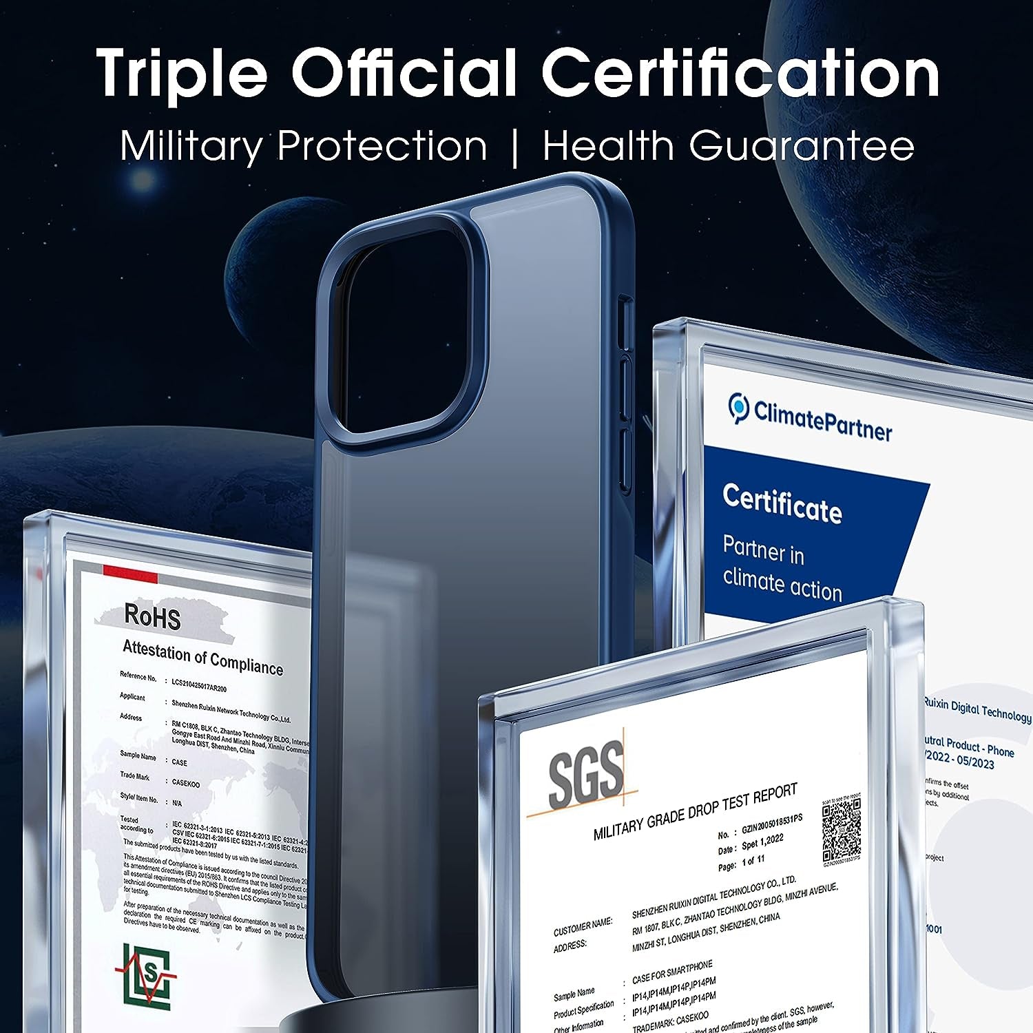 CASEKOO [SGS Tested] Newly Matte Blue Iphone 14 Pro Case [10FT Mil-Grade Protection] Anti-Fingerprints & Anti-Scratch Durable Translucent Back Anti-Slip Frame Iphone 14 Pro Phone Case, Blue  CASEKOO   