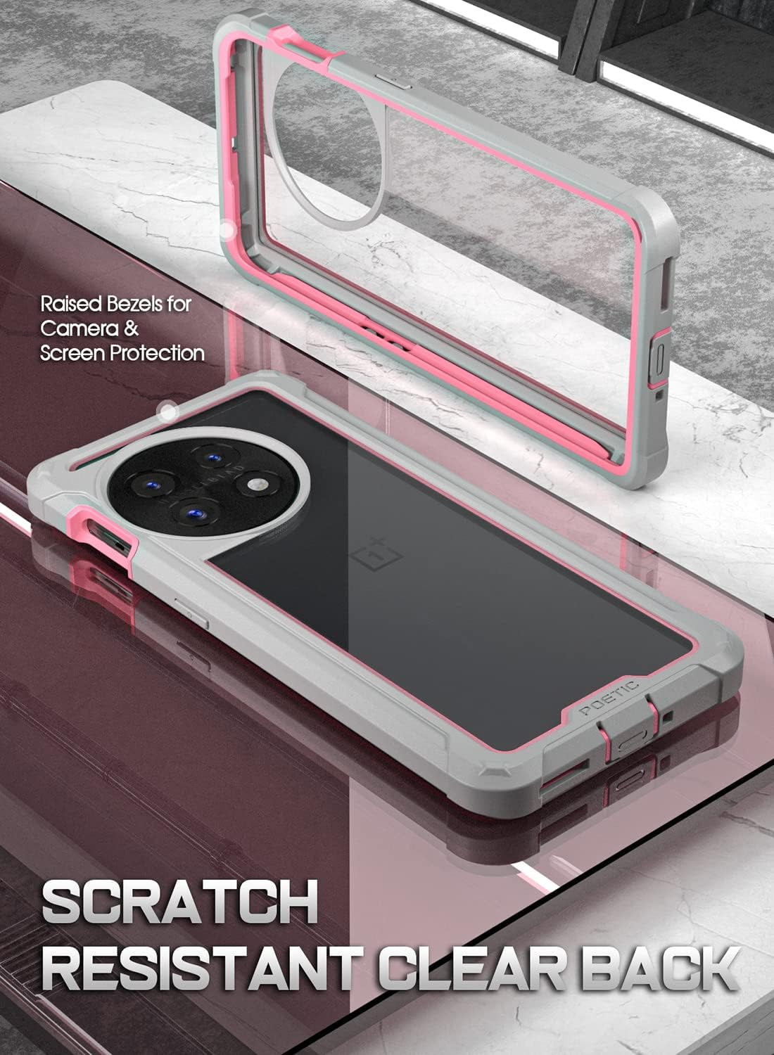 Poetic Guardian Case for Oneplus 11 5G 6.7" (2023) [20 FT Mil-Grade Drop Tested], Full-Body Hybrid Shockproof Bumper Cover with Built-In Screen Protector, Pink/Clear  Poetic   