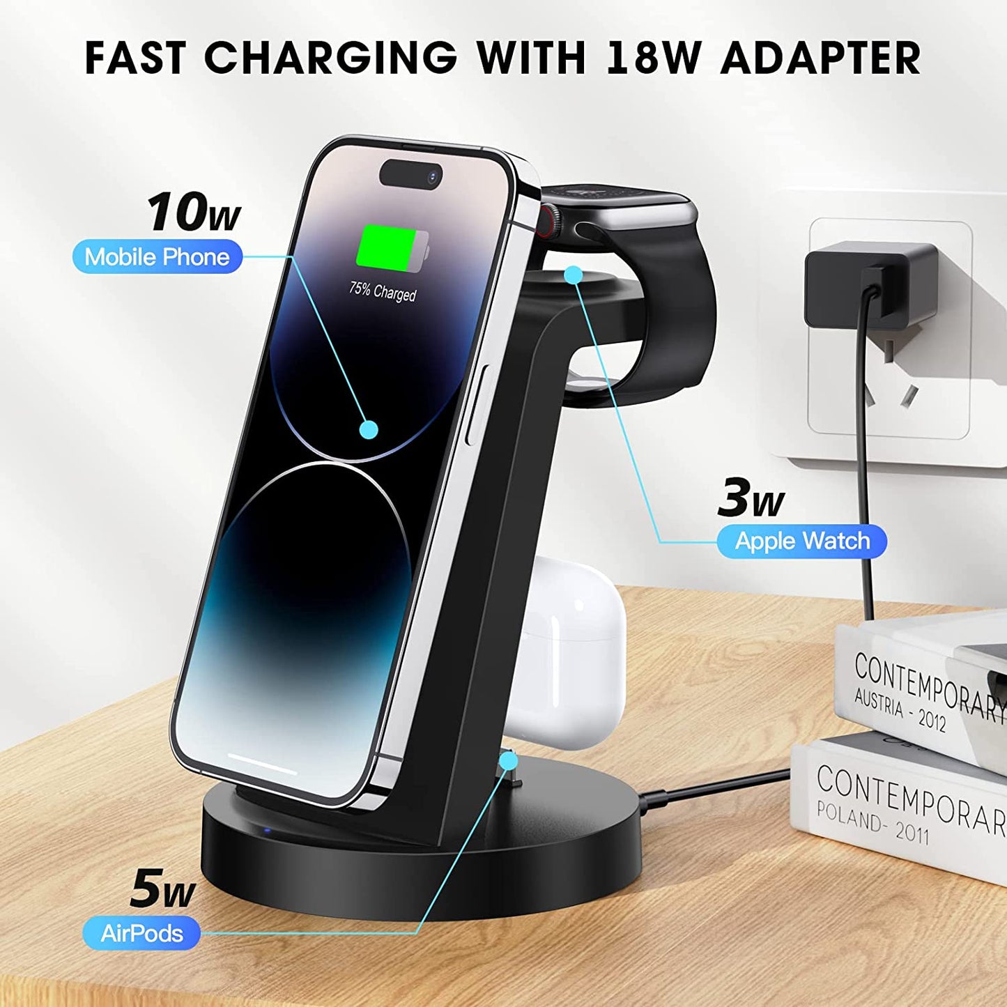 3 in 1 Charging Station for Iphone, Wireless Charger for Iphone 14 13 12 11 X Pro Max & Apple Watch - Charging Stand Dock for Airpods  Anlmz   
