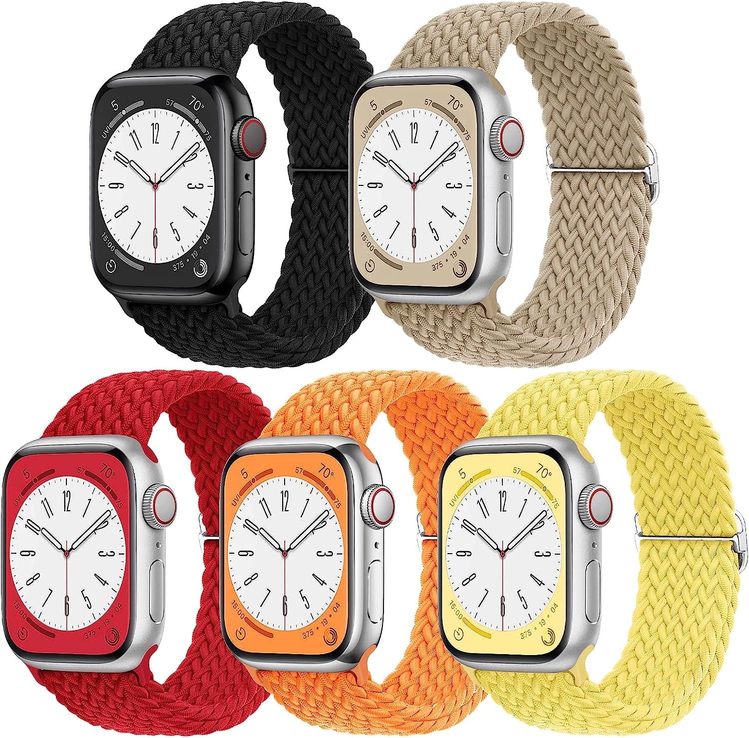EOMTAM 5 Pack Braided Stretchy Straps Compatible for Apple Watch Band 49Mm 45Mm 44Mm 42Mm 38Mm 40Mm 41Mm Men Women ,Sport Elastic Nylon Cloth Adjustable Wristbands for Iwatch Series Ultra 8 SE 7 6 5 4 3  EOMTAM Black/Stone/Red/Orange/Yellow 41MM/40MM/38MM 