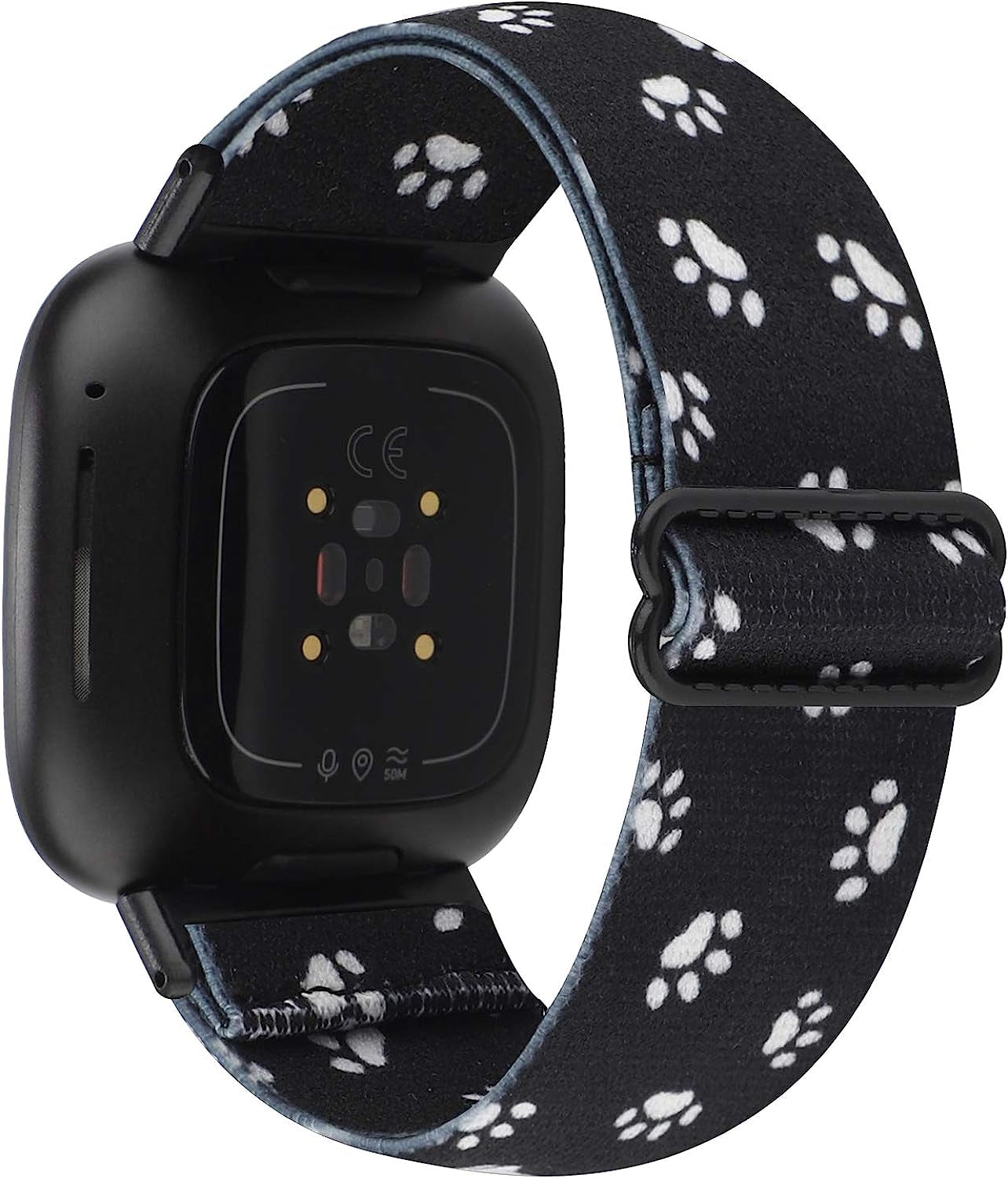 WONMILLE Adjustable Elastic Band Compatible with Fitbit Versa 3/Sense for Women Girls Fabric Nylon Sport Stretchy Strap Bracelet Wristbands for Fitbit Versa 3 Smart Watch  WONMILLE Black Dog Paw  