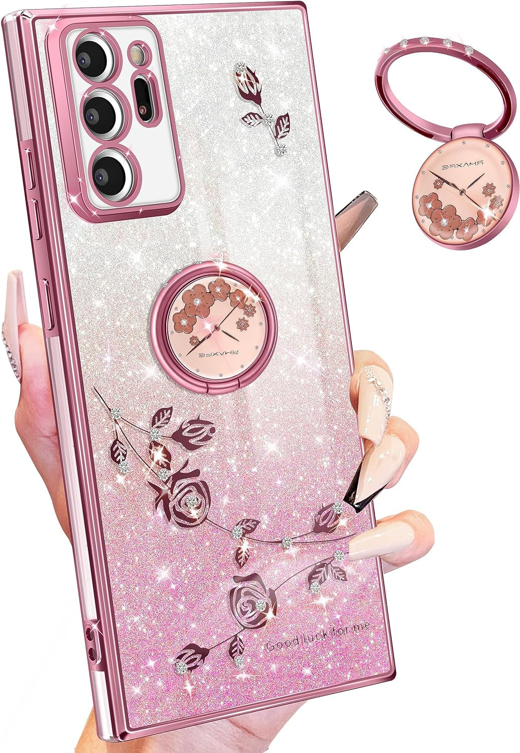 Coralogo (3In1 for Samsung Galaxy Note 20 Ultra Case Glitter Sparkly for Women Girls Bling Shiny Phone Cover Cute Flowers Floral Unique Design with Ring Pretty Cases for Galaxy Note 20 Ultra 5G 6.9''  Coralogo   