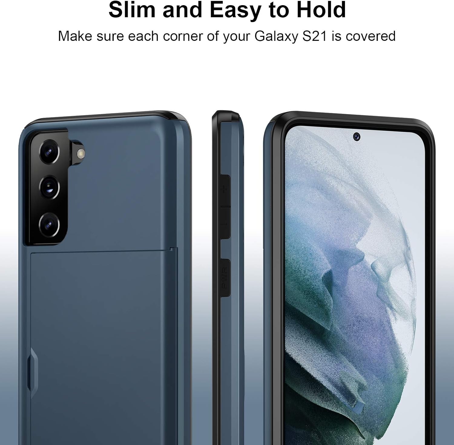 Jiunai for Samsung S21 Case, Galaxy S21 Case Credit Card Ids Cash Holder Shell Wallet Case Slide Cover Dual Layer Hard PC Soft TPU Rubber Cover Phone Case for Samsung Galaxy S21 5G 6.2'' 2021 Navy  Jiunai   