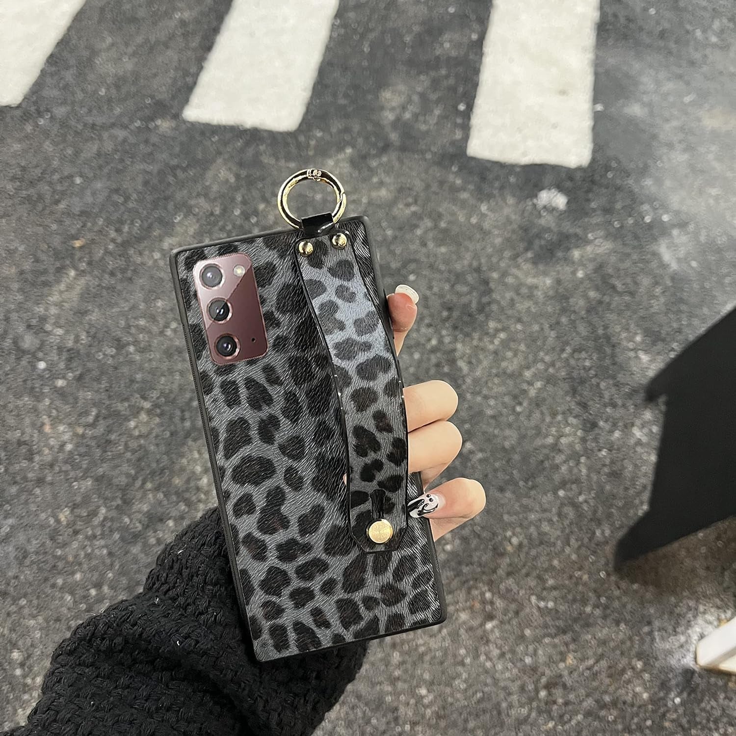 For Galaxy Note 20, Leopard Print Pattern Luxury Design with Hand Strap Kickstand Stylish Leather Back Soft Slim Phone Cover Protective Trunk Case for Samsung Galaxy Note20 5G 2020 6.7-Inch  AYABUCO   