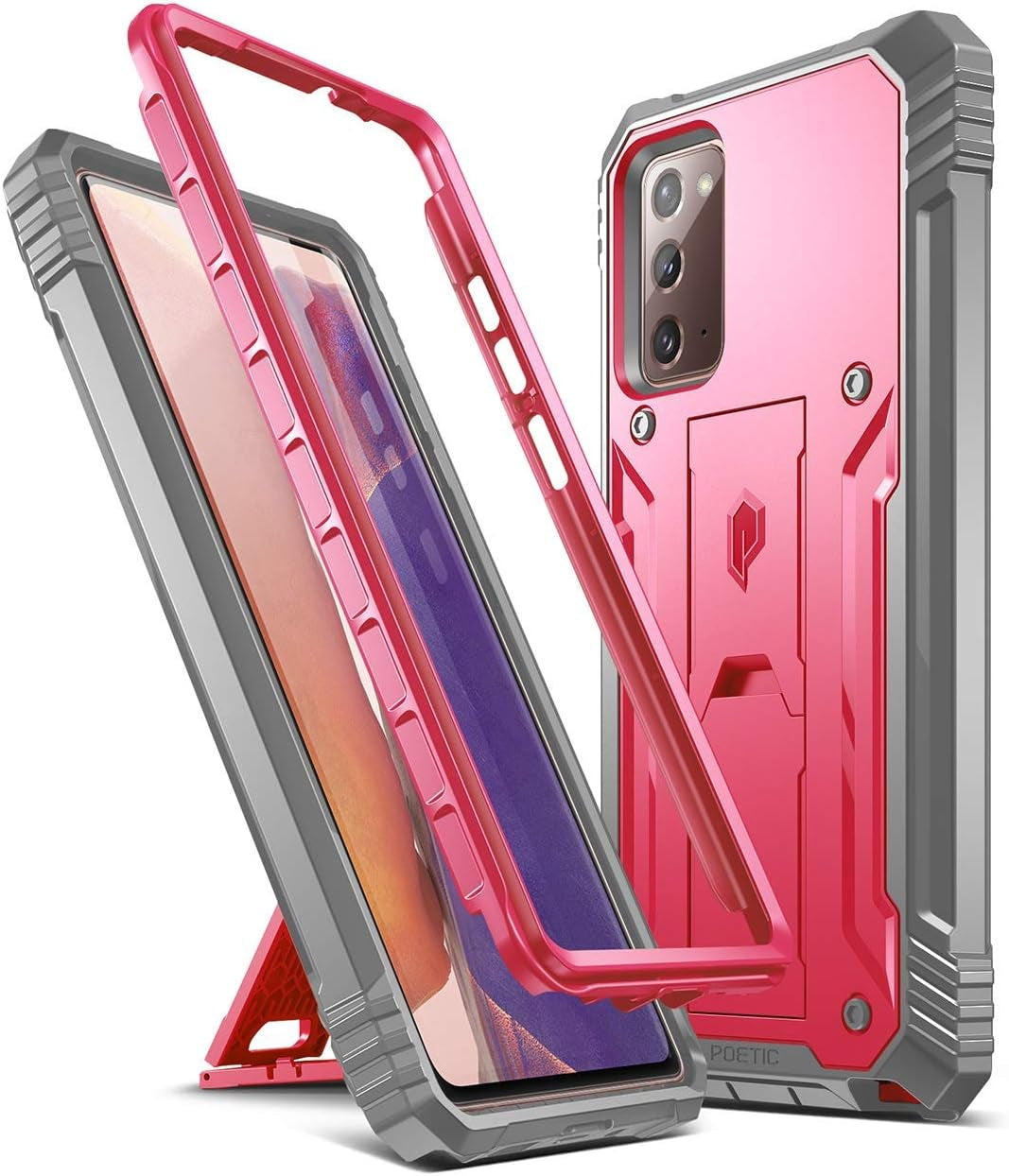 Poetic Revolution Series for Samsung Galaxy Note 20 Case, Full-Body Rugged Dual-Layer Shockproof Protective Cover with Kickstand, without Built-In-Screen Protector, Black  Poetic Pink  