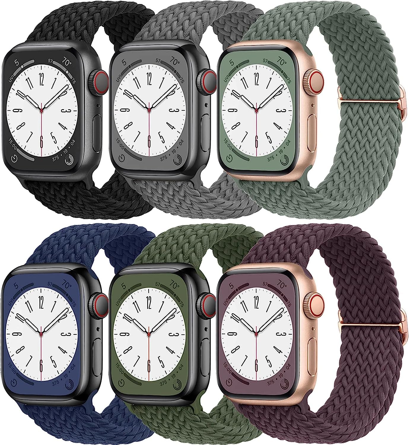 Braided Solo Loop for Apple Watch Band 40Mm 41Mm 38Mm 44Mm 45Mm 42Mm Ultra 49Mm Men/Women,Solace Stretchy Nylon Sport Wristband Strap for Iwatch Bands Series 8/7/6 5/4/3/2/1/SE 44 45 41 40 Mm  DMVEIMAL 07-Black/Grey/Cactus/Green/Blue/Dark Cherry 38mm 40mm 41mm 