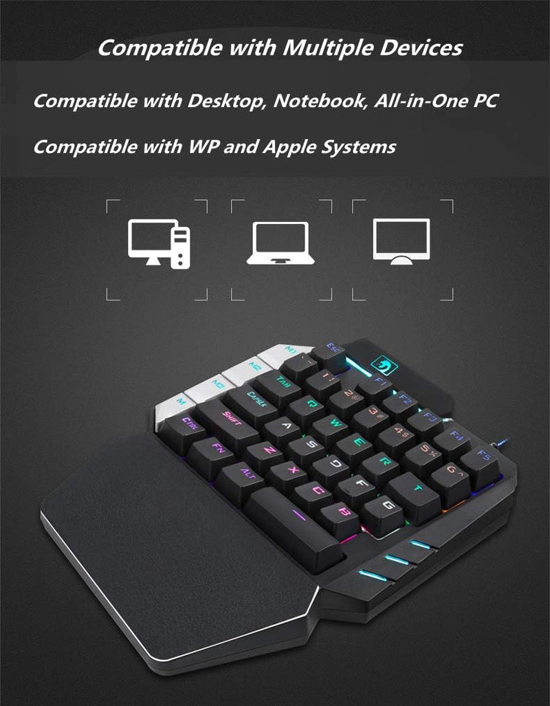 Ouyang RGB Mechanical Keyboard Single Hand Gaming 38-Key 7 Colors LED Backlit USB Wired Multi-Device Gaming Keyboard for Pc/Mac/Ipad/Iphone/Smartphone/Laptop,Compatible with Windows/Apple System  OuYang   