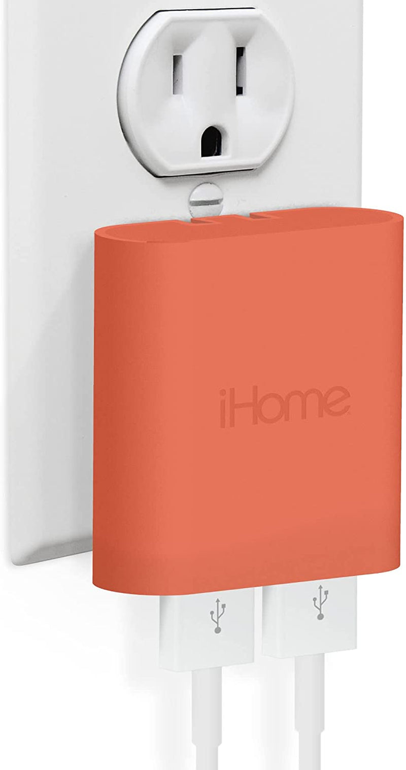 Ihome Slim USB Wall Charger: AC Pro Multiport USB Charger, USB Plug Adapter & Phone Charging Block, 4 USB Plugs for Wall Outlet, Flat 4 Port USB Charger & USB Wall Adapter  iHome by Lifeworks Technology Coral 2 Port Rapid Charge 