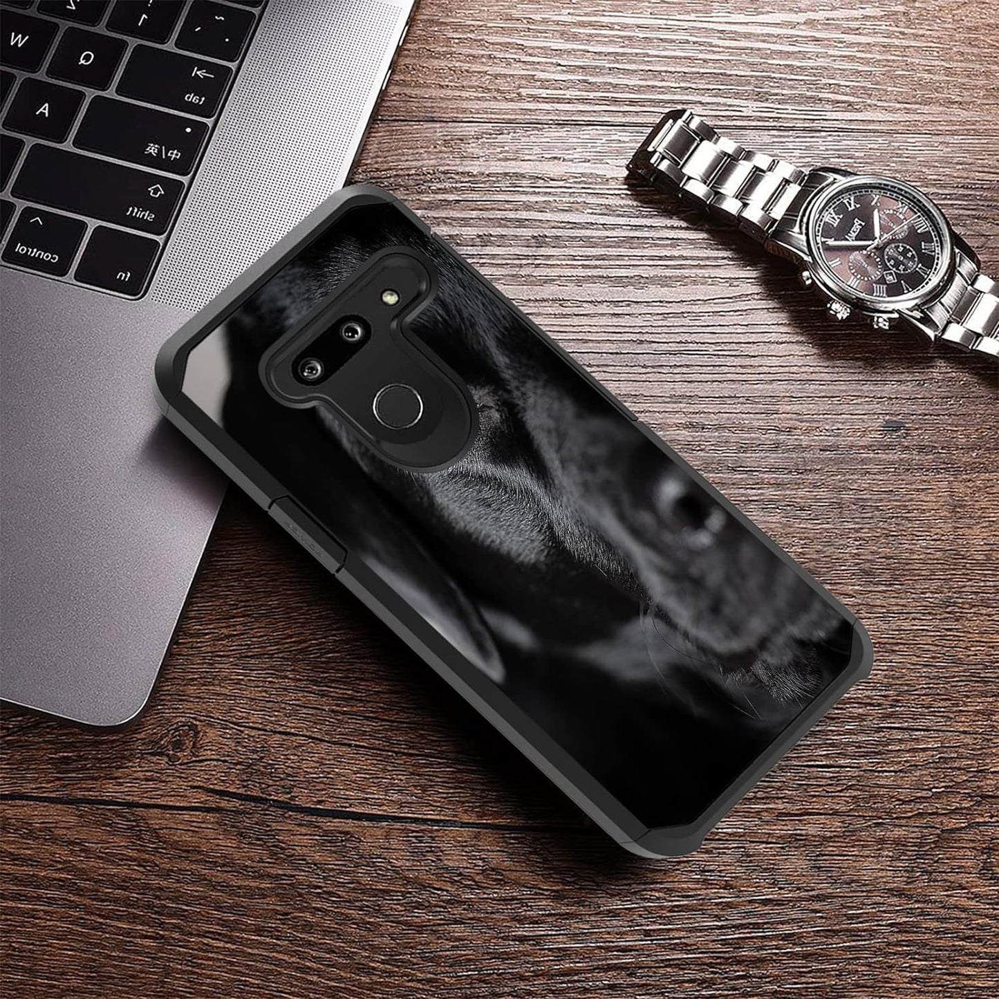 FQTBCEARI Case for LG G8 Thinq/Lg G8S Thinq/Lg G8, 2 in 1 Hybrid Hard PC & Soft Silicone Heavy Duty Dual Layer Shockproof Full-Body Protection Case - Black Dog Labrador  chatham   