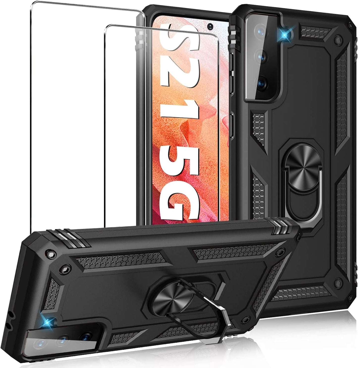 Case for Samsung Galaxy S21 5G Case Heavy Duty with Built in Screen Protector Hard Armor Military Anti-Fall Bumper Cover for Samsung S21 5G 6.2 2021 Phone Cases with Magnetic Ring Kickstand (Pink)  niter Black  