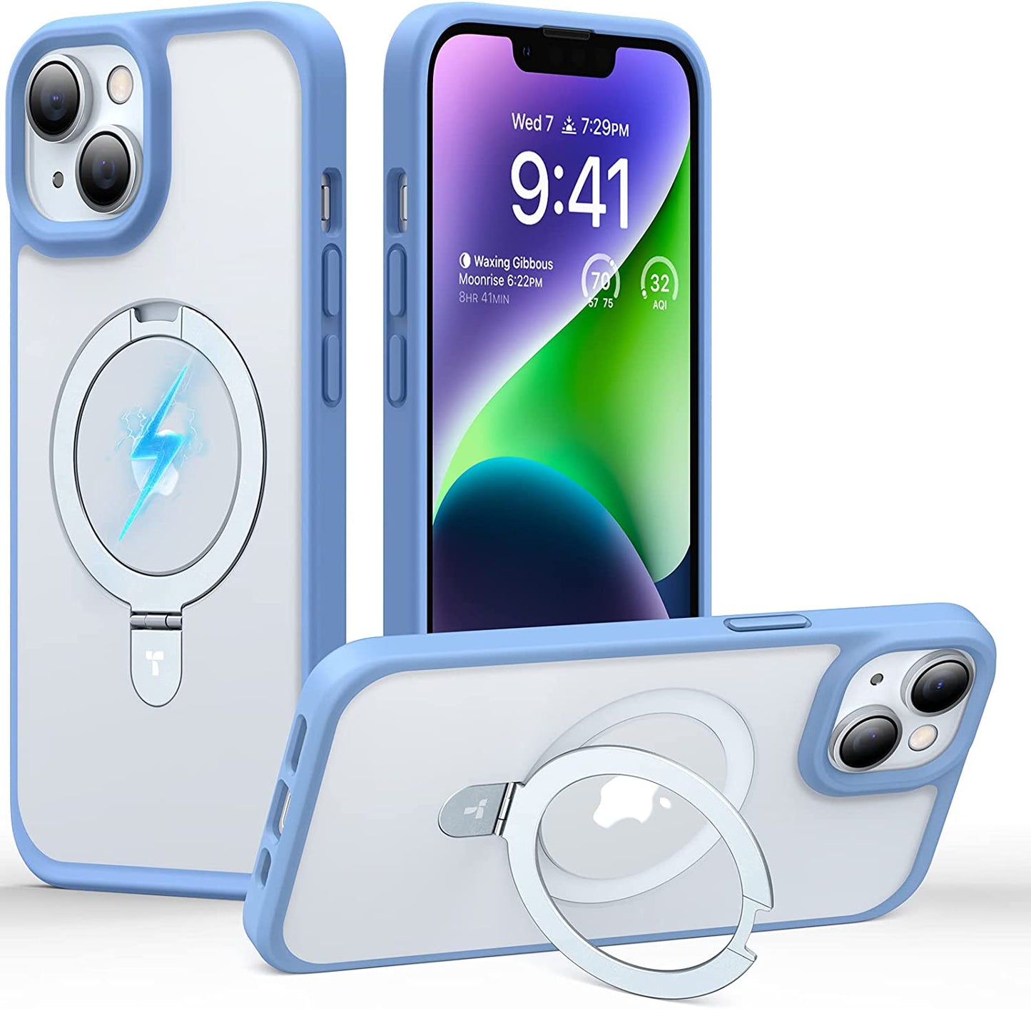 TORRAS Magnetic UPRO Ostand for Iphone 14 Case 6.1 Inch, [Compatible with Magsafe] Matte Hard Back with Soft Silicone Edge Protective yet Slim Kickstand Phone Cases for Iphone 14, Black  TORRAS Sky Blue  