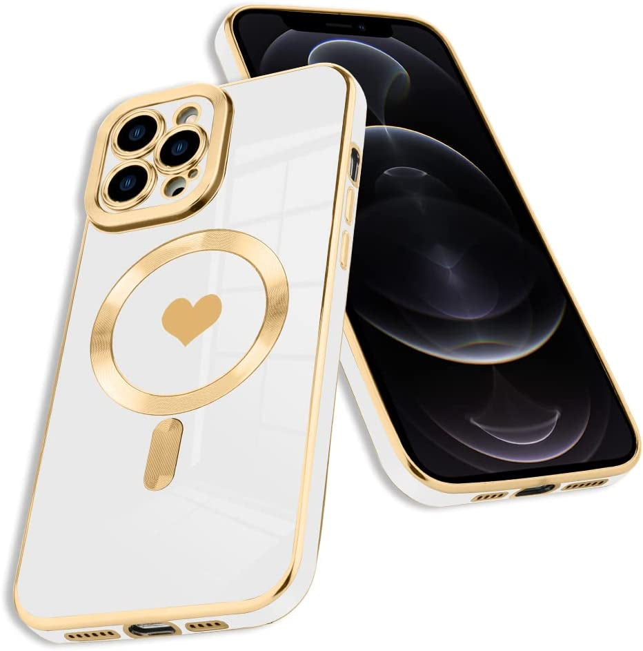 Fiyart Magnetic Case for Iphone 12 Pro Max Compatible with Magsafe Wireless Charging,Cute Love Heart Phone Case with Camera Screen Protector for Women Girls Men for Iphone 12 Pro Max 6.7"- White  Fiyart   