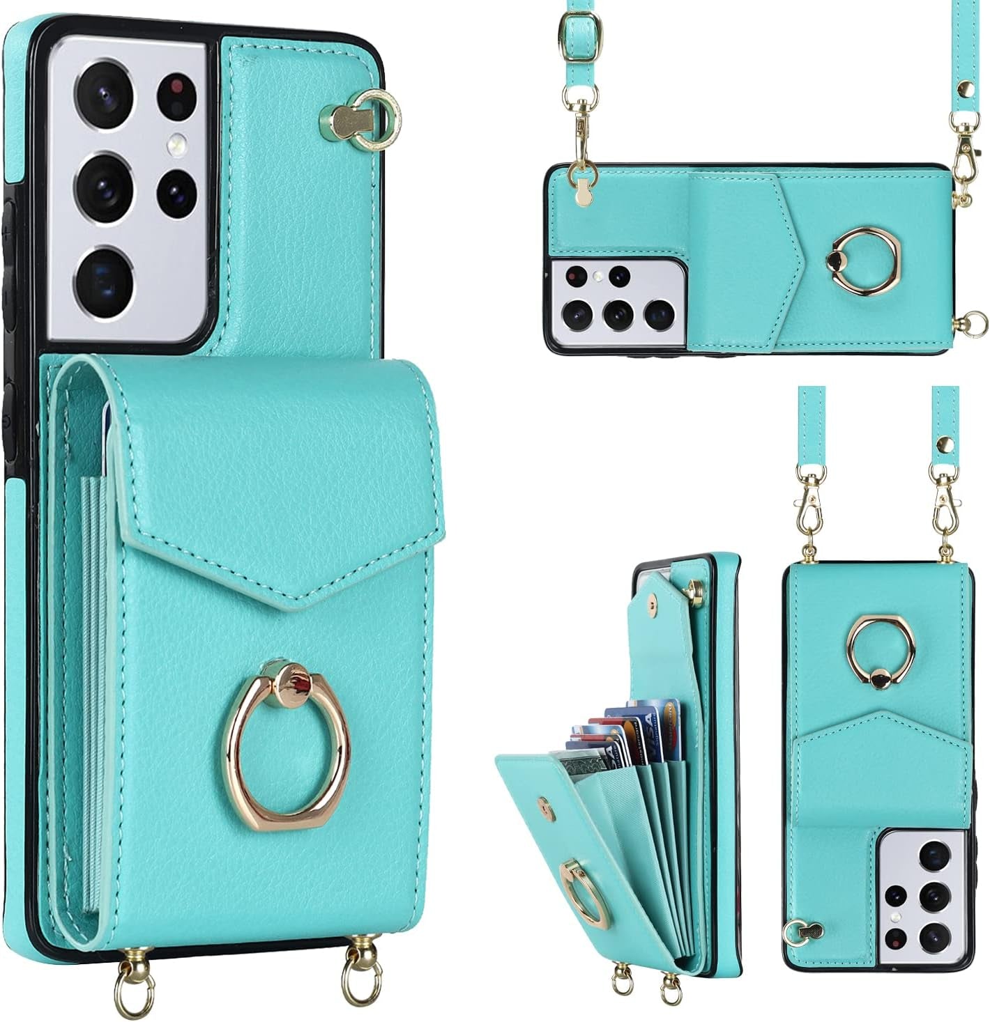 YYTVN for Samsung Galaxy S21 plus Case 5G 6.7 Inch, Minimalist Wallet Case with Ring Kickstand and Shoulder Strap, Shockproof Stylish Protective Cover for Galaxy S21 plus -Red  YYKeji Blue Galaxy S21 Ultra 