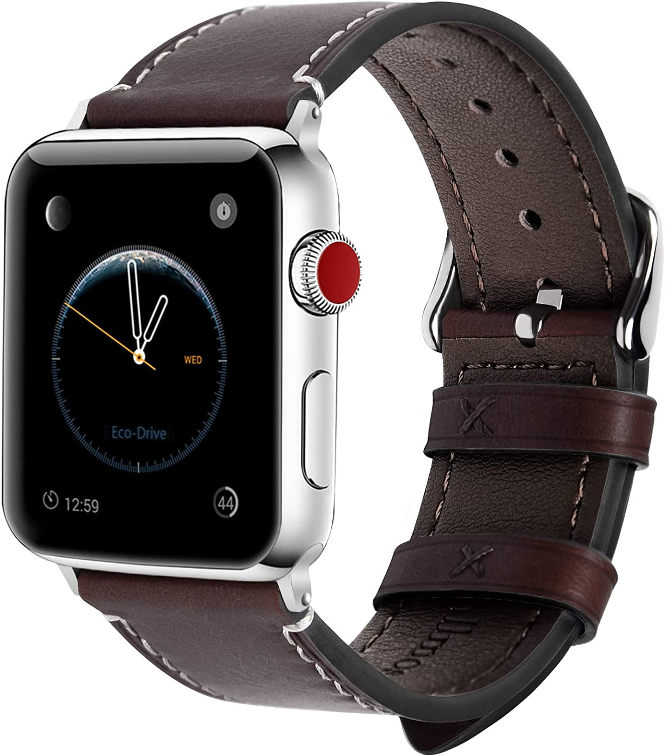 Fullmosa Compatible Apple Watch Band Leather 42Mm 44Mm 45Mm 38Mm 41Mm 40Mm for Iwatch Se/Se2/Series 8/7/6/5/4/3/2/1/Ultra 49Mm,42Mm/44Mm/45Mm White + Silver Buckle  Fullmosa Coffee + silver buckle 42mm/44mm/45mm/49mm 