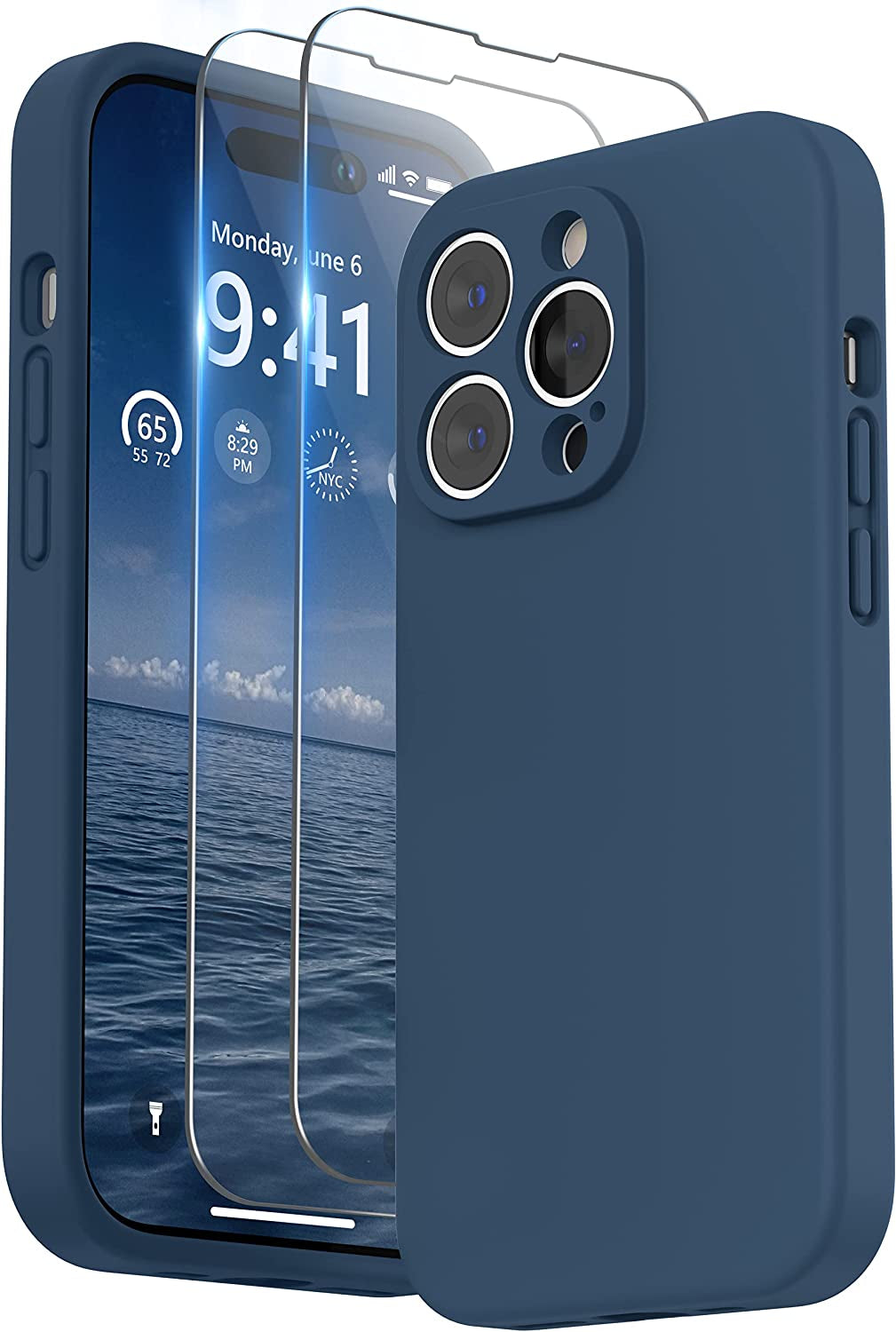 SURPHY Designed for Iphone 14 Pro Max Case with Screen Protector, (With Camera Protection + Soft Microfiber Lining) Liquid Silicone Phone Case, Blue Jay  SURPHY Storm Blue  