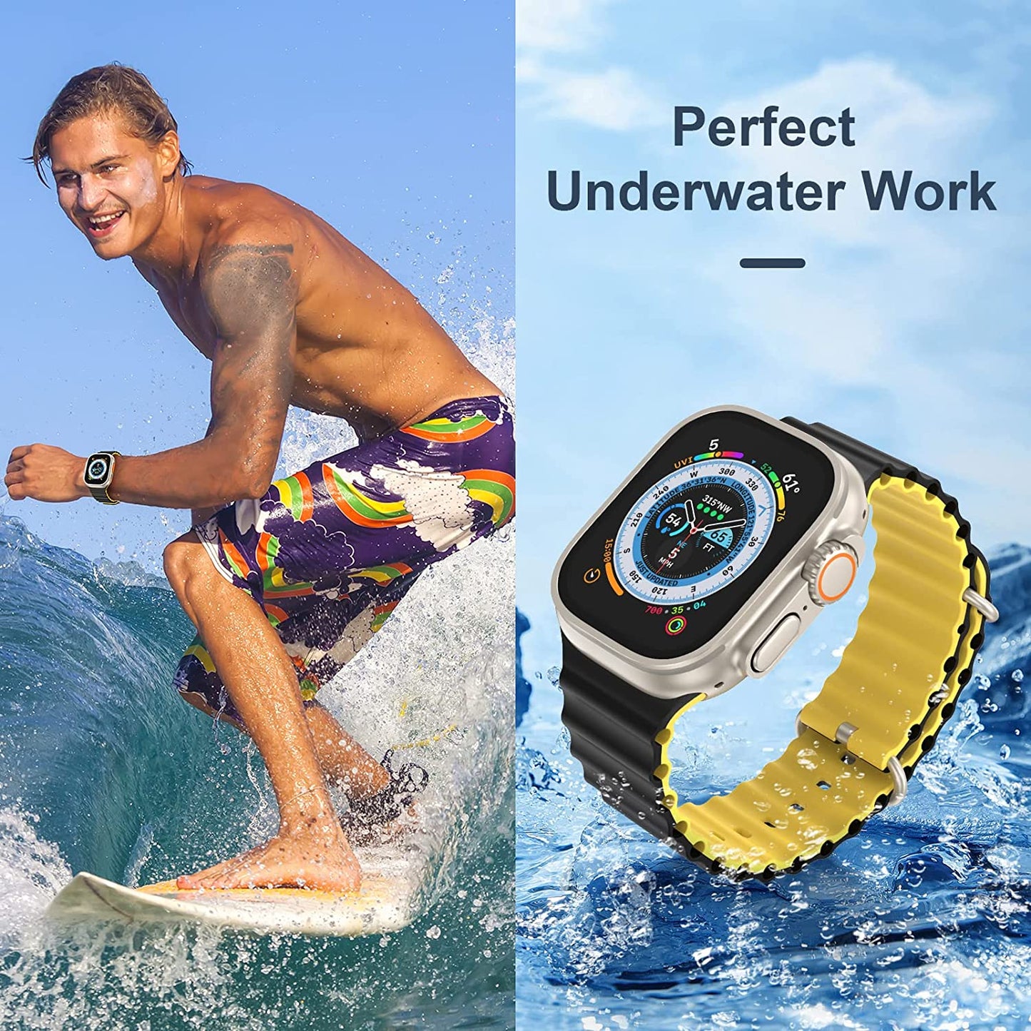 5 Pack Ocean Ultra Band Compatible for Apple Watch Band 49Mm 44Mm 45Mm, Soft Silicone Adjustable Loop Titanium Buckle Sport Strap for Iwatch Series Ultra SE 8 7 6 5 4 3 2 Women Men  OWUSHEE   