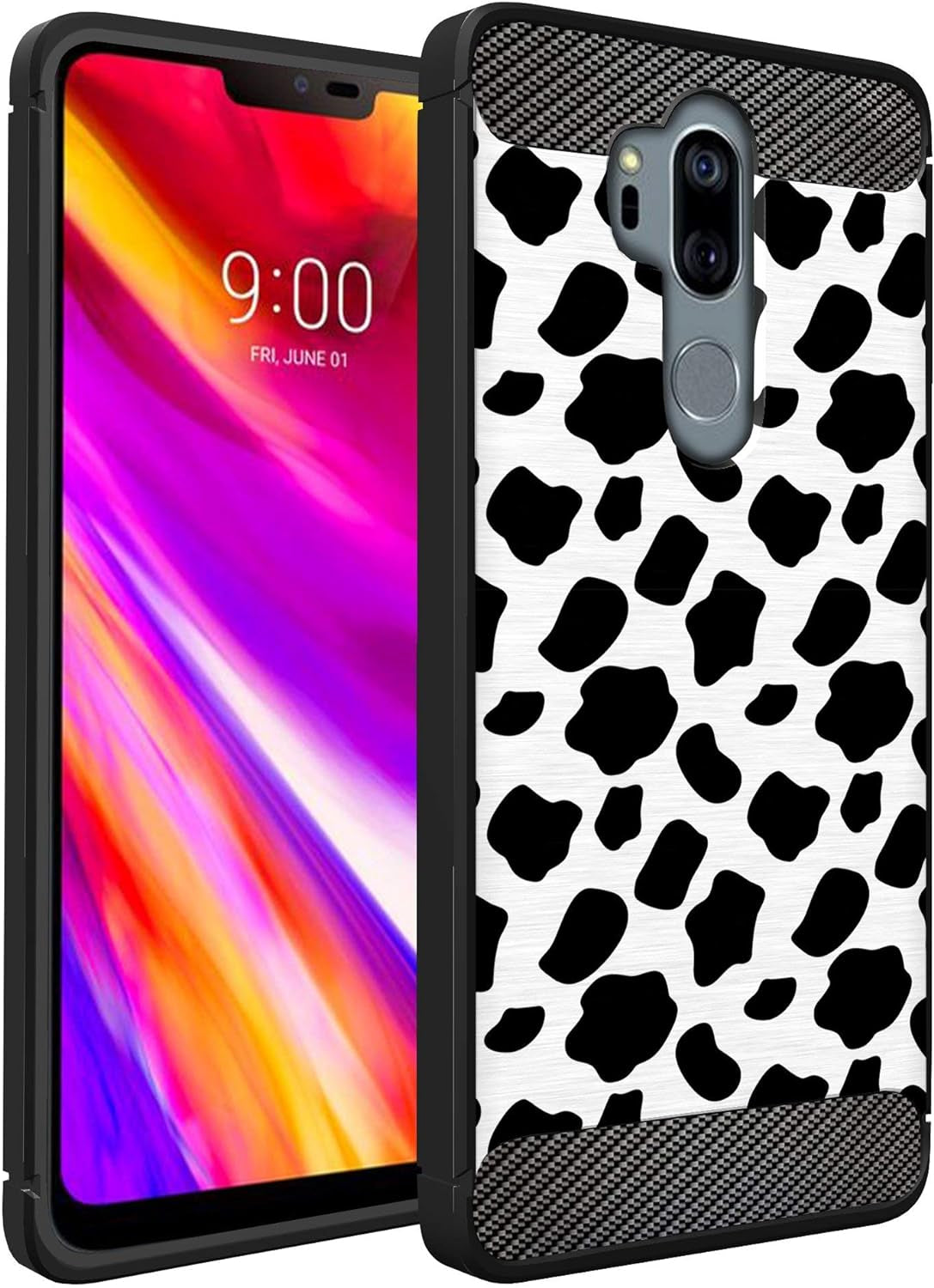 Casesondeck Case Compatible with [LG G7 Thinq | LG G7] LG G7 Design Case, Slim Black Flexible Sleek Shock Protection TPU Case (Pink Galaxy Stars)  CasesonDeck Cow Print  