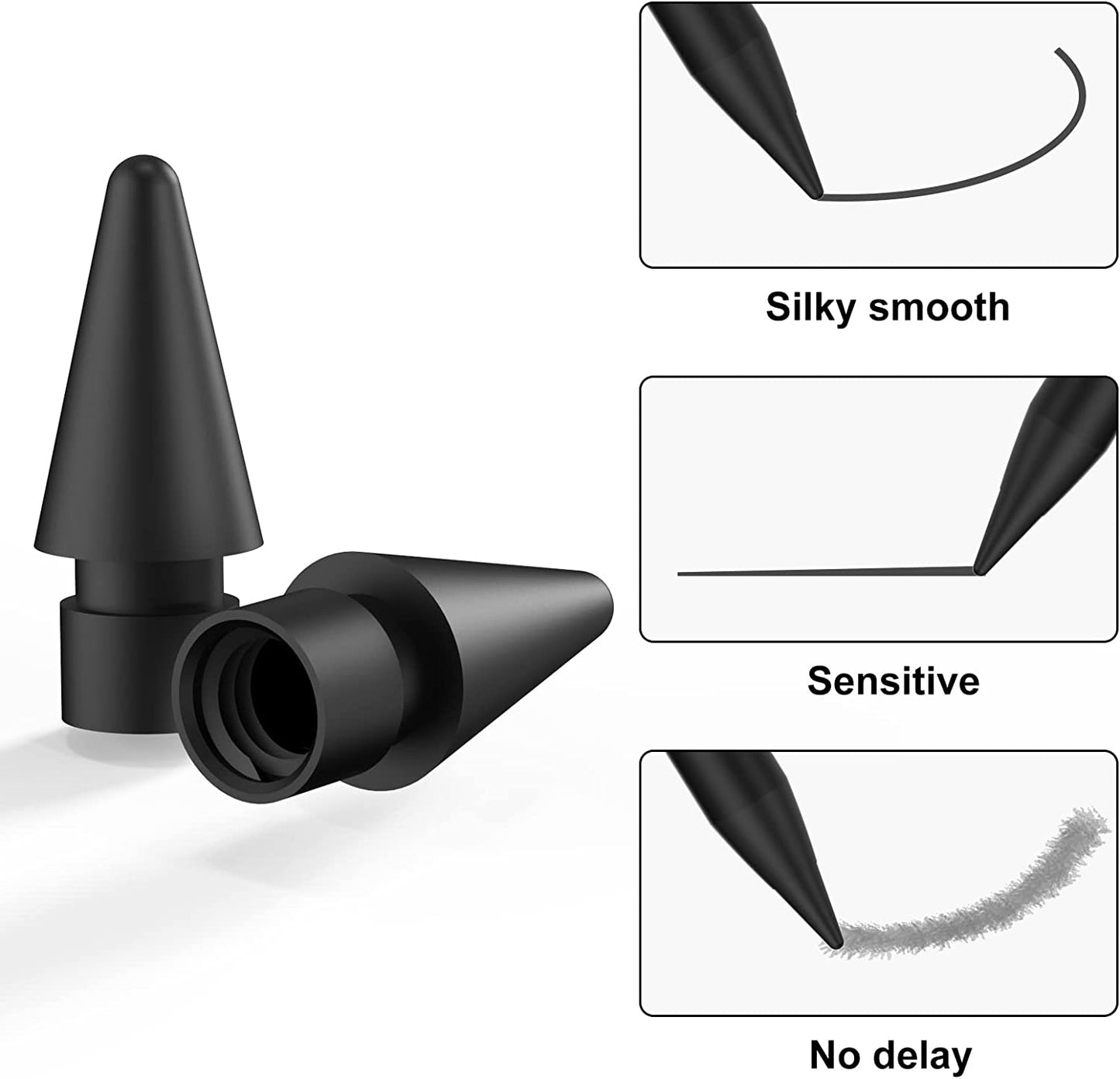 Zosylala Tips for Apple Pencil,Stylus Tips,Pencil Tips for Ipad,Replacement Pen Nibs Compatible with Ipad Air Mini Pro Apple Pencil 1St & 2Nd Generation - 4 Packs (Black)  Zosylala   