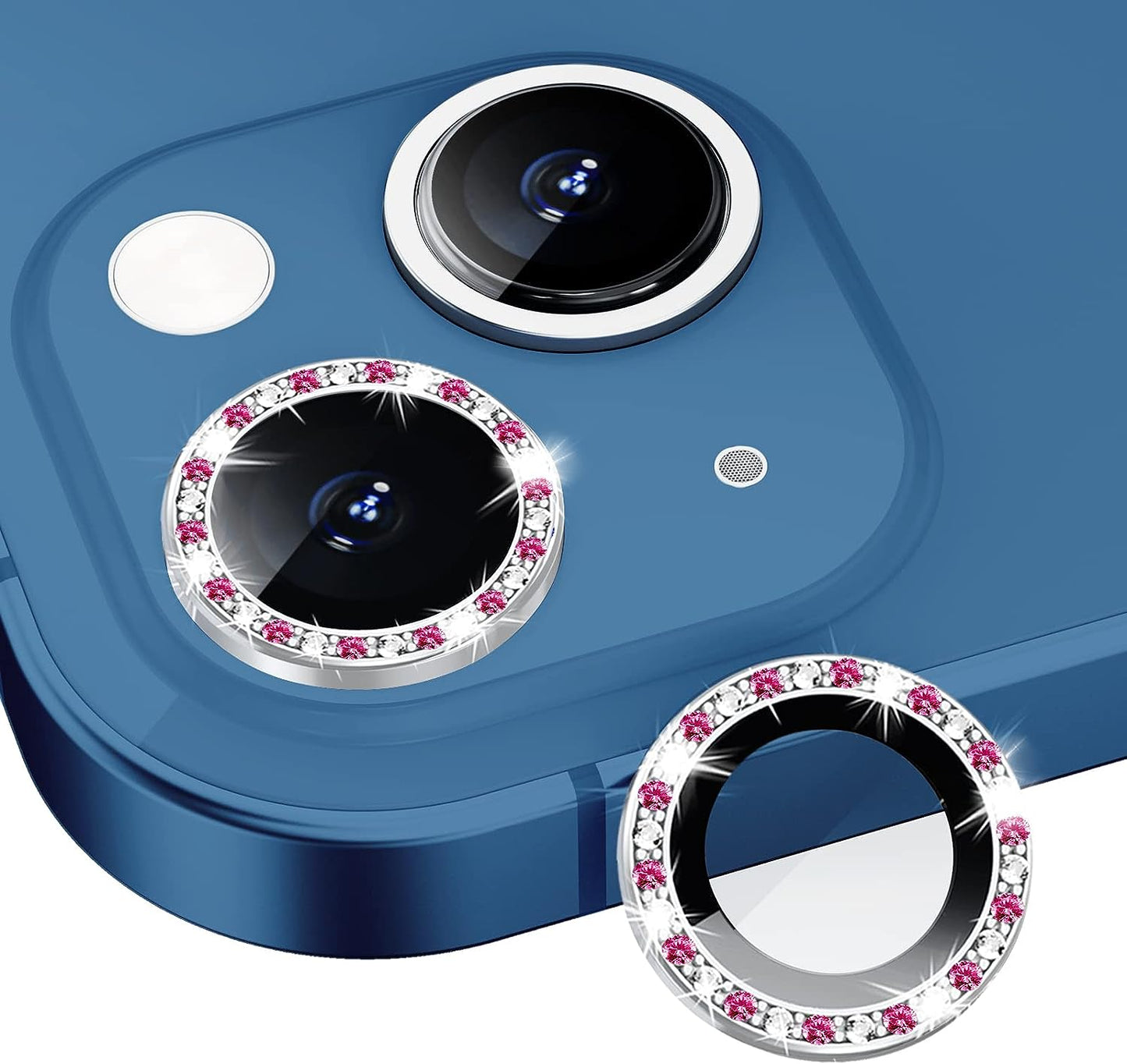 Xfilm Bling Diamond Camera Lens Protector for Iphone 13 / Iphone 13 Mini, HD Clear Tempered Glass Camera Lens Screen Protection Cover, Case Friendly, Scratch Proof (Diamond Pink)  Xfilm Pink Diamond  