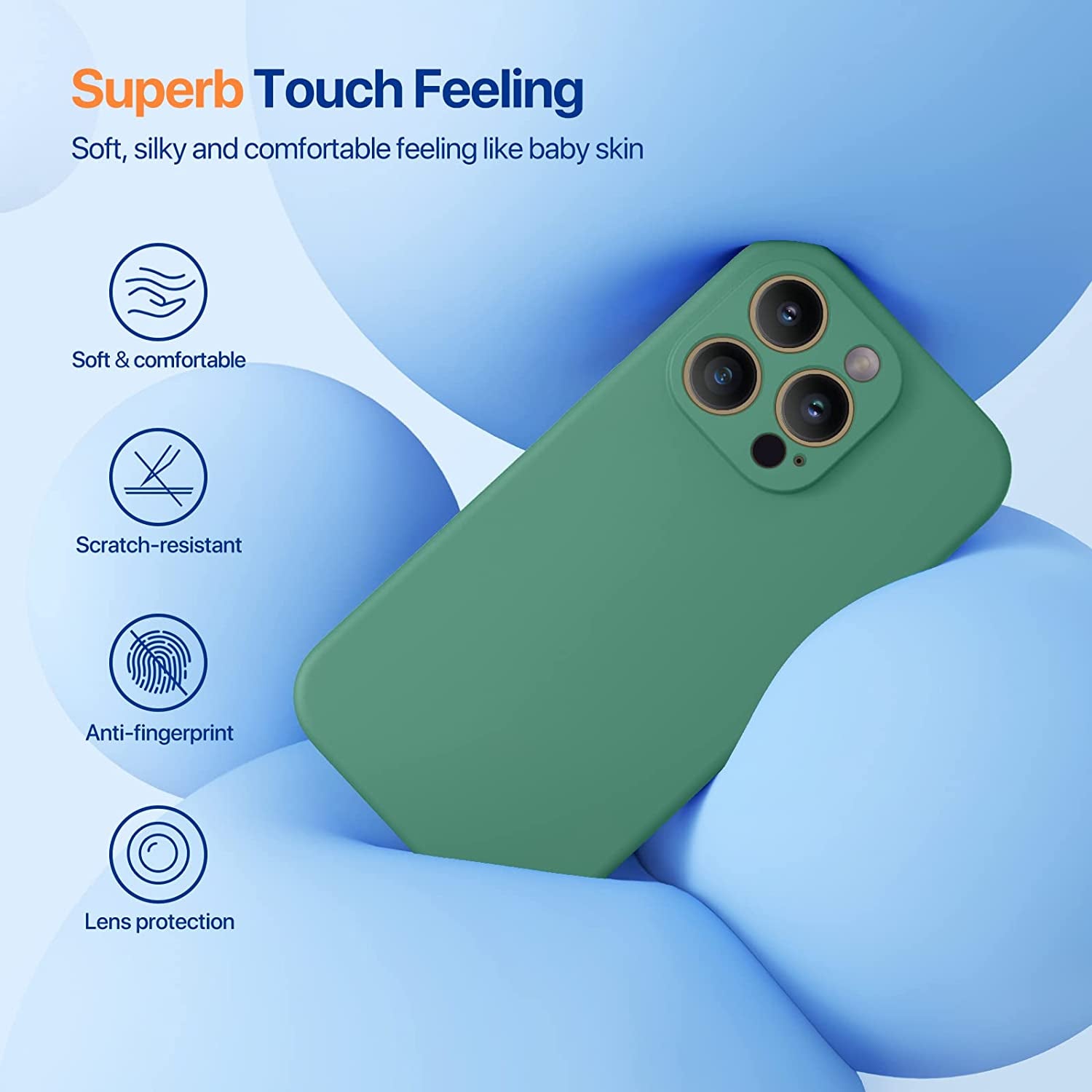 Miracase Designed for Iphone 14 Pro Case with Screen Protector, [Upgraded Camera Protection], Shockproof Liquid Silicone Rubber Phone Case Cover for 14 Pro 6.1 Inch (Alpine Green)  Miracase   