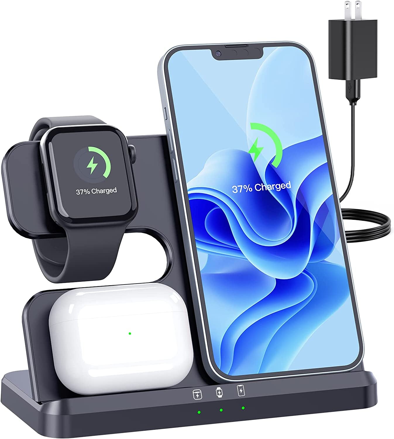 3 IN1 Wireless Charging Station Apple,20W Fast Wireless Charger Stand, Iphone Wireless Charger Station Dock for Iphone14-11/Pro/Max/Mini/X/Xr/8/Plus,Airpods Pro/3/2,Apple Watch Series (18W Adapter)  Fulldepot   