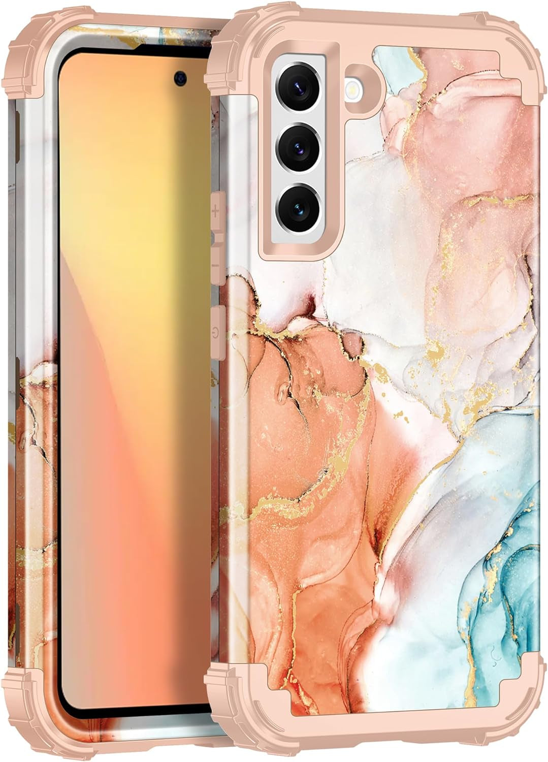 LONTECT for Galaxy S22 plus Case Shockproof 3 in 1Heavy Duty Rugged Hybrid Sturdy High Impact Durable Protective Cover Case for Samsung Galaxy S22 Plus/S22+ 5G 6.6 2022,Marble/Dark Purple  Lontect Orange Marble  