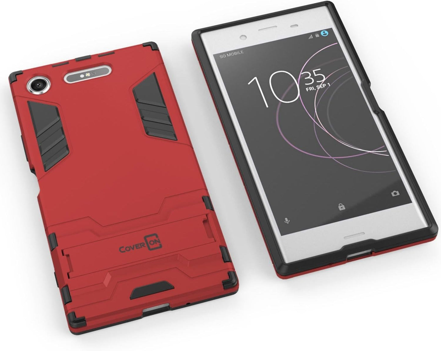Sony Xperia XZ1 Case, Coveron Shadow Armor Series Modern Style Slim Hard Hybrid Phone Cover with Kickstand Case for Sony Xperia XZ1 - Red  CoverON   