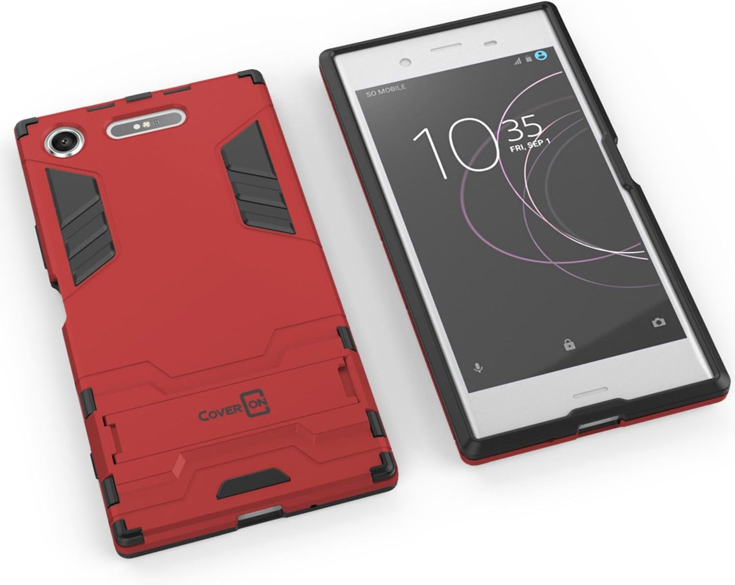 Sony Xperia XZ1 Case, Coveron Shadow Armor Series Modern Style Slim Hard Hybrid Phone Cover with Kickstand Case for Sony Xperia XZ1 - Red  CoverON   