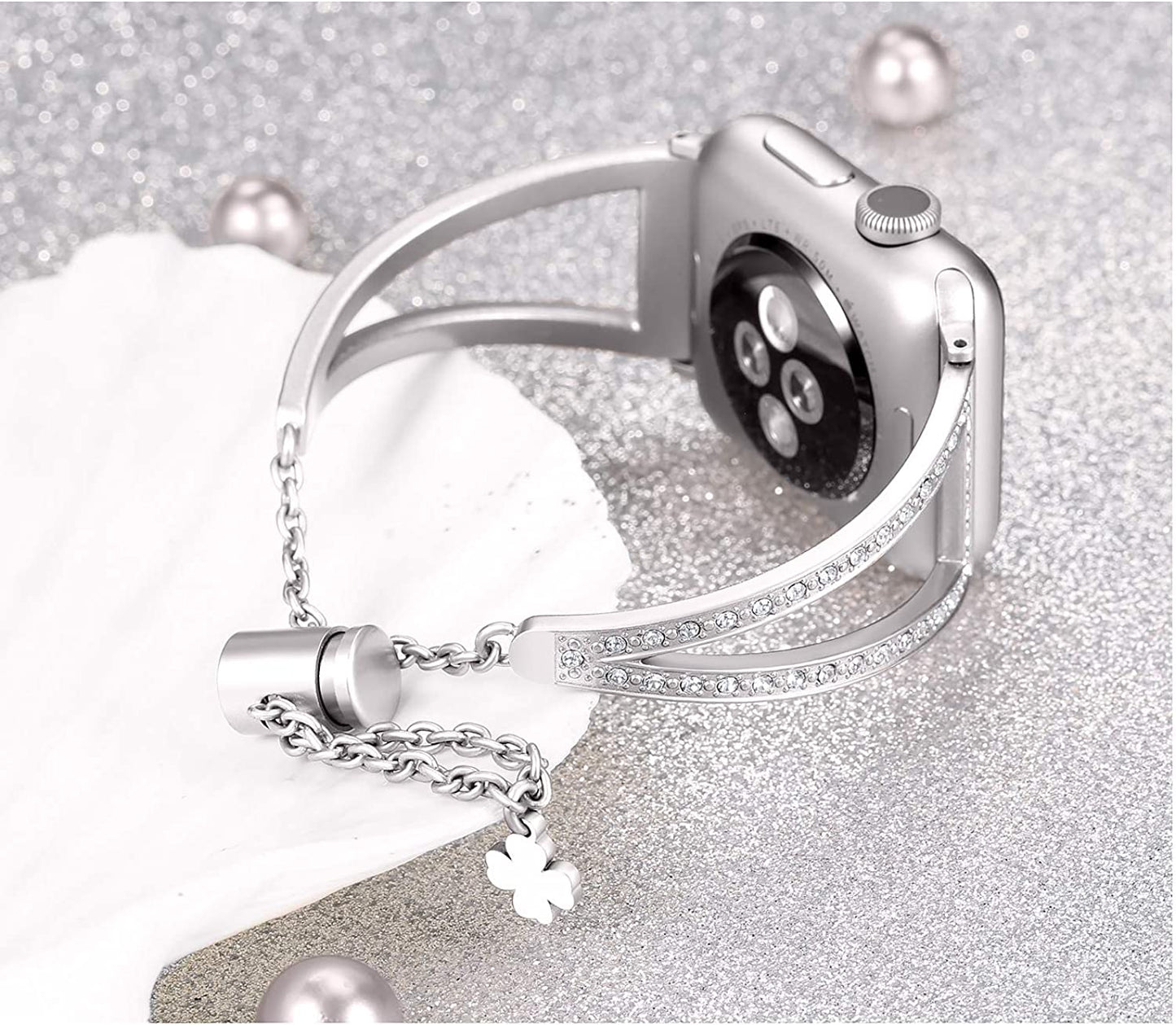 Secbolt Bling Bands Compatible with Apple Watch Bands 38Mm 40Mm 41Mm 42Mm 44Mm 45Mm Iwatch Series 8/7/6/5/4/3/2/1/SE, Women Dressy Metal Jewelry Bracelet Bangle Wristband Stainless Steel  Secbolt   