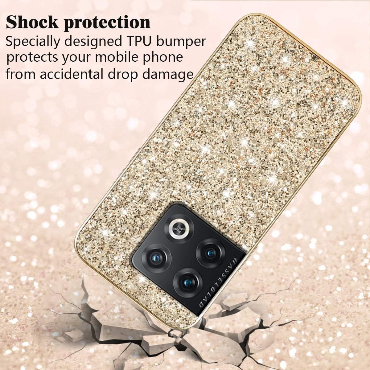 Jancyu Compatible with Oneplus 10 Pro Case, Shockproof Phone Cases for Oneplus 10 Pro Glitter Protective Cover for Women Cute Accessories (Gold)  Jancyu   