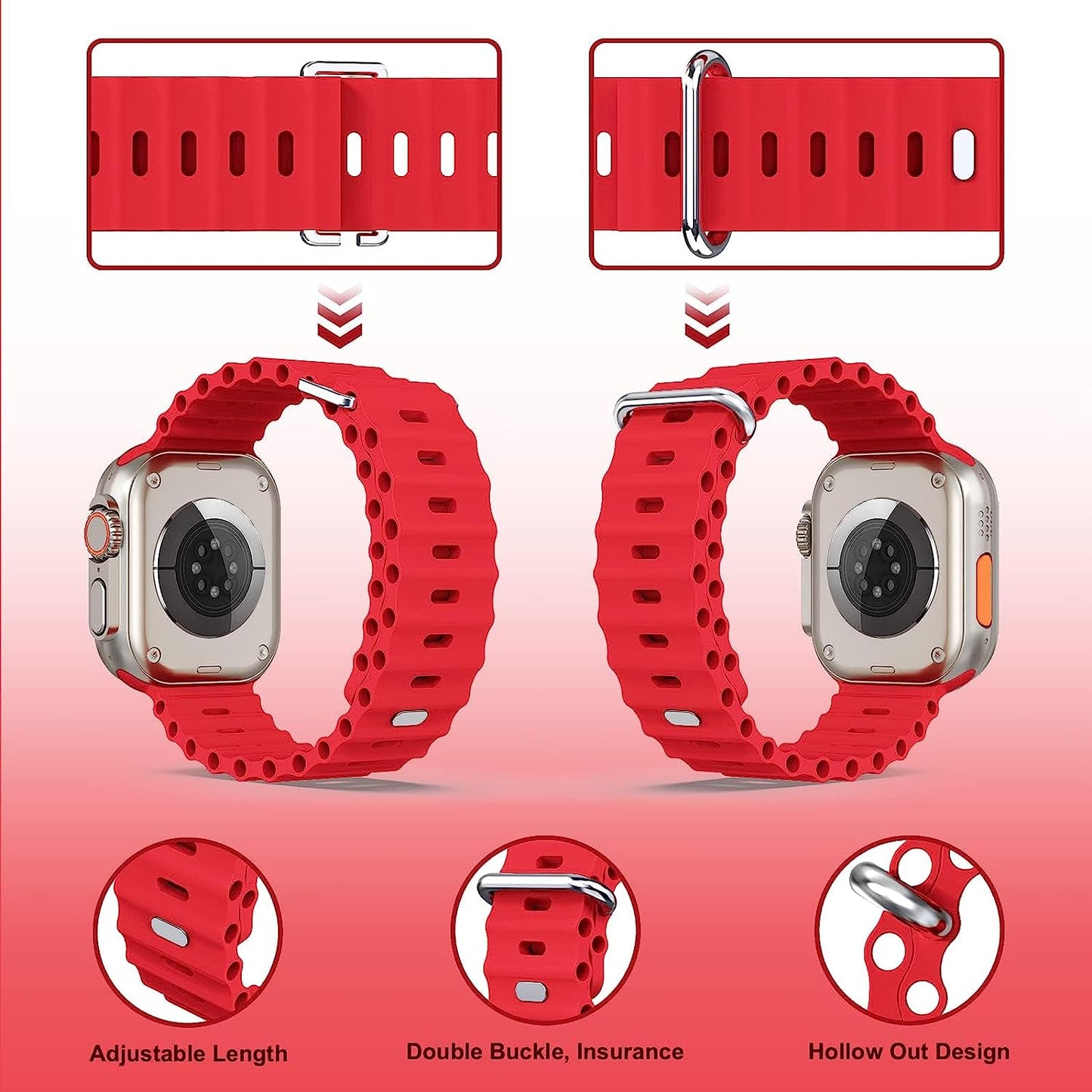 H&S Ocean Band for Apple Watch Band 44Mm 38Mm 45Mm 40Mm 49Mm 41Mm 42Mm,For Apple Watch Series 7/8,Adjustable Loop with Metal Buckle Sport Strap for Apple Watch Ultra/Se/Series 6/5/4/3/2/1  Tnsusop   