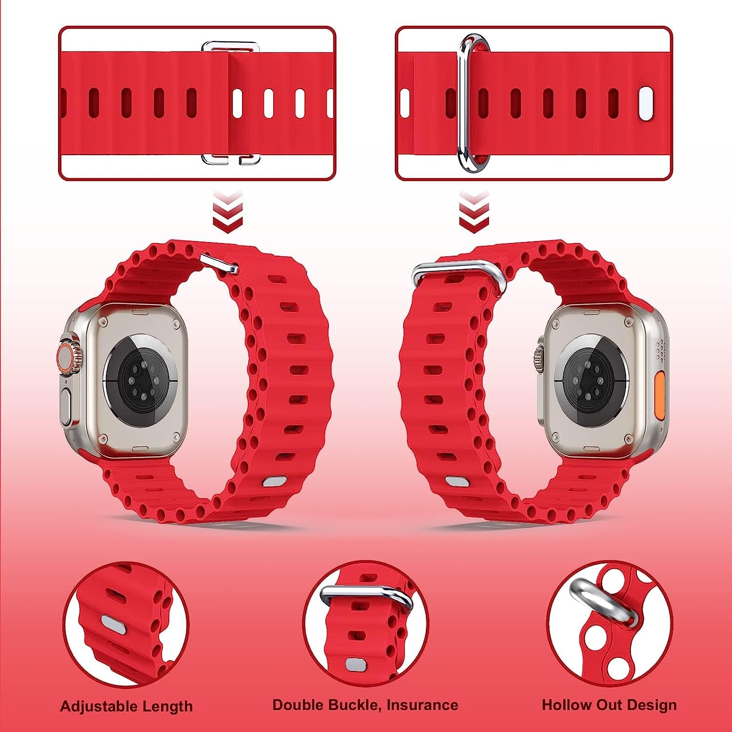 H&S Ocean Band for Apple Watch Band 44Mm 38Mm 45Mm 40Mm 49Mm 41Mm 42Mm,For Apple Watch Series 7/8,Adjustable Loop with Metal Buckle Sport Strap for Apple Watch Ultra/Se/Series 6/5/4/3/2/1  Tnsusop   