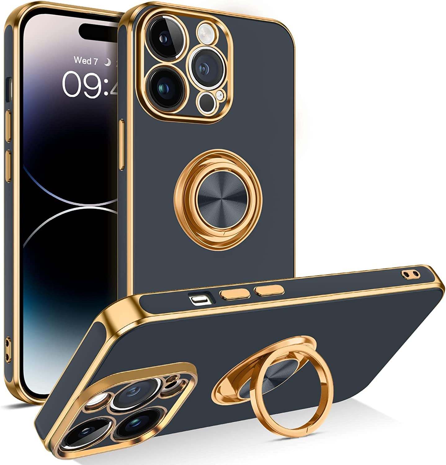 BENTOBEN Iphone 14 Pro Max Case, Slim Lightweight 360° Ring Holder Kickstand Support Car Mount Shockproof Women Men Non-Slip Protective Case for Iphone 14 Pro Max 6.7", Blue  BENTOBEN C977-Deep Grey  